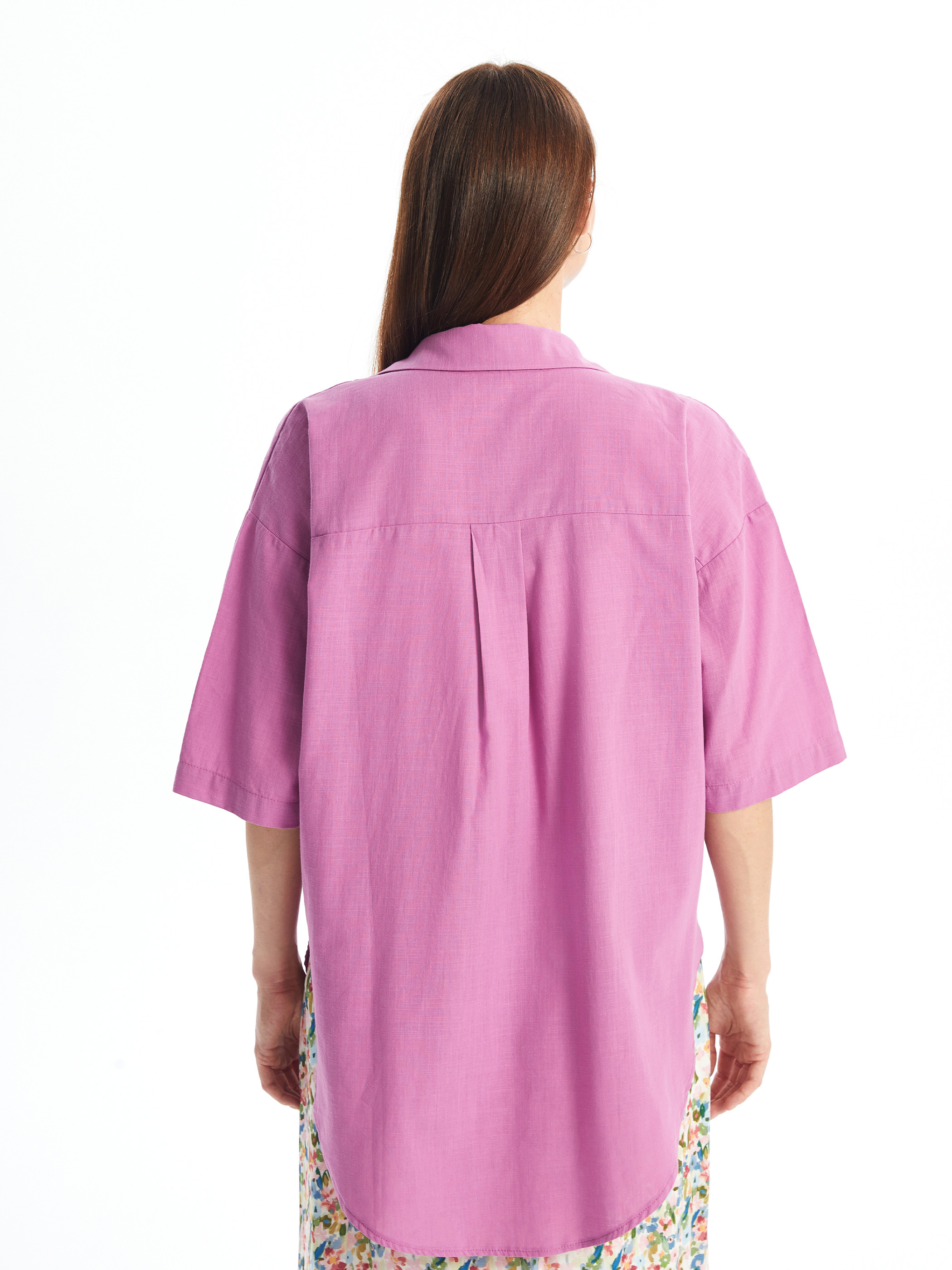 LCWAIKIKI Classic Şal Yaka Düz Oversize Keten Görünümlü Kadın Kimono görsel 4
