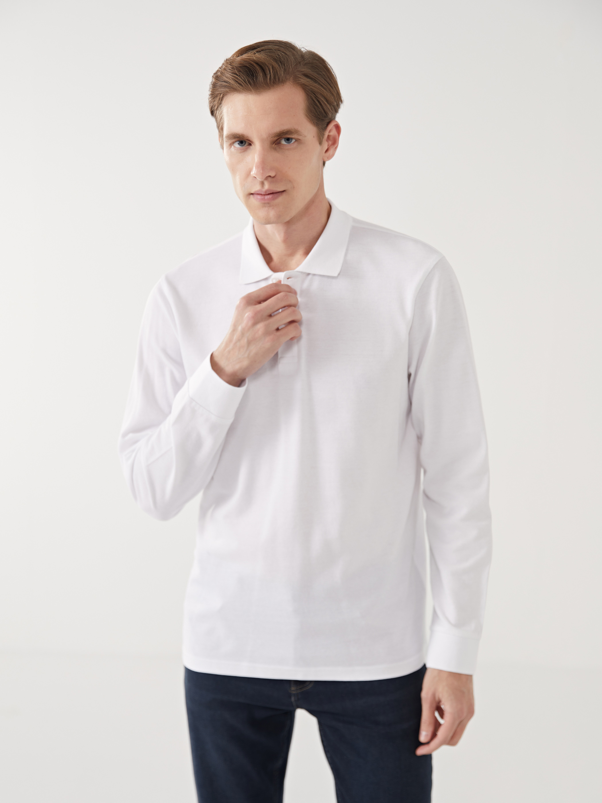 LCWAIKIKI Basic Polo Yaka Uzun Kollu Pike Erkek Tişört
