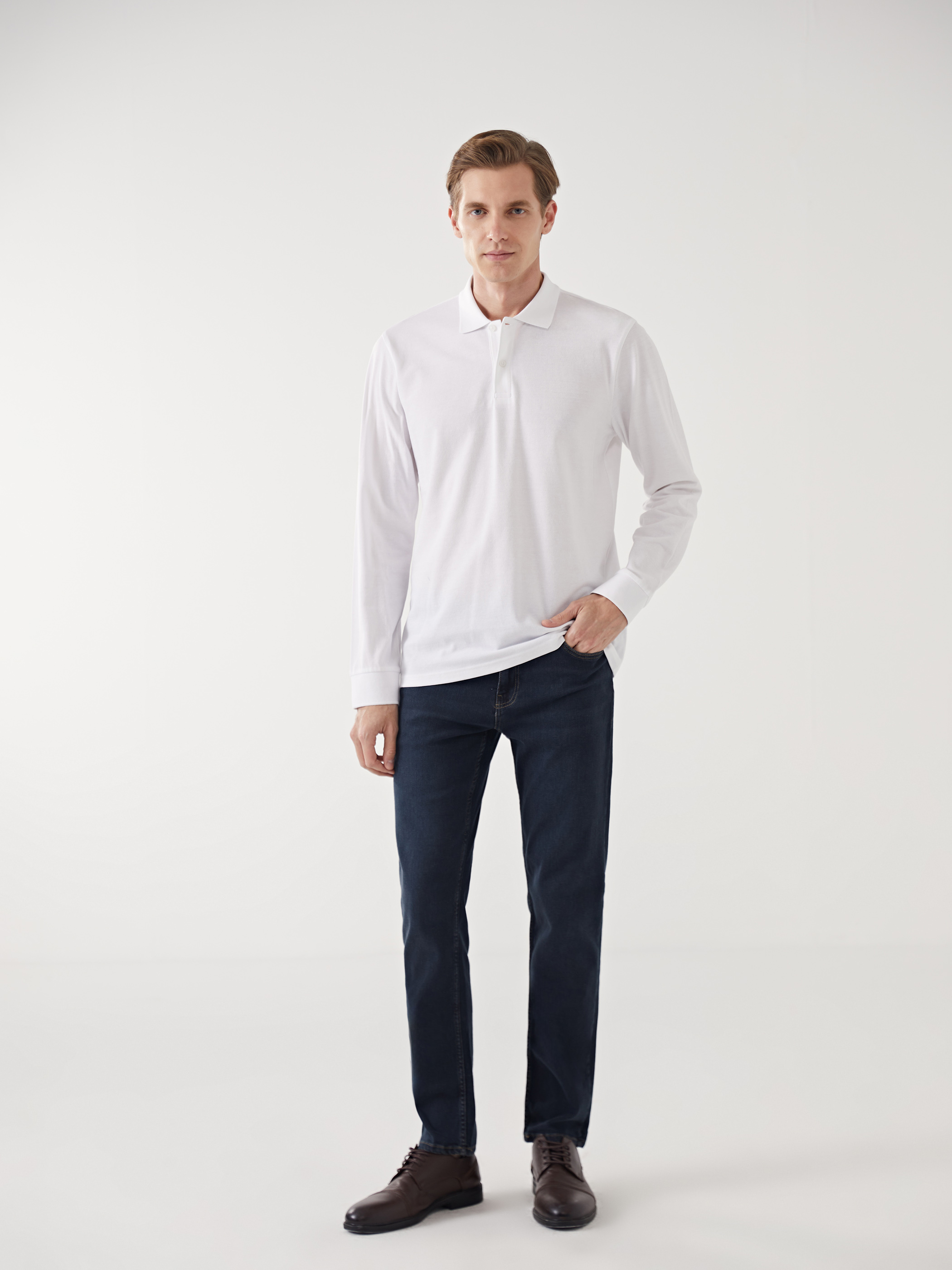 LCWAIKIKI Basic Polo Yaka Uzun Kollu Pike Erkek Tişört görsel 2