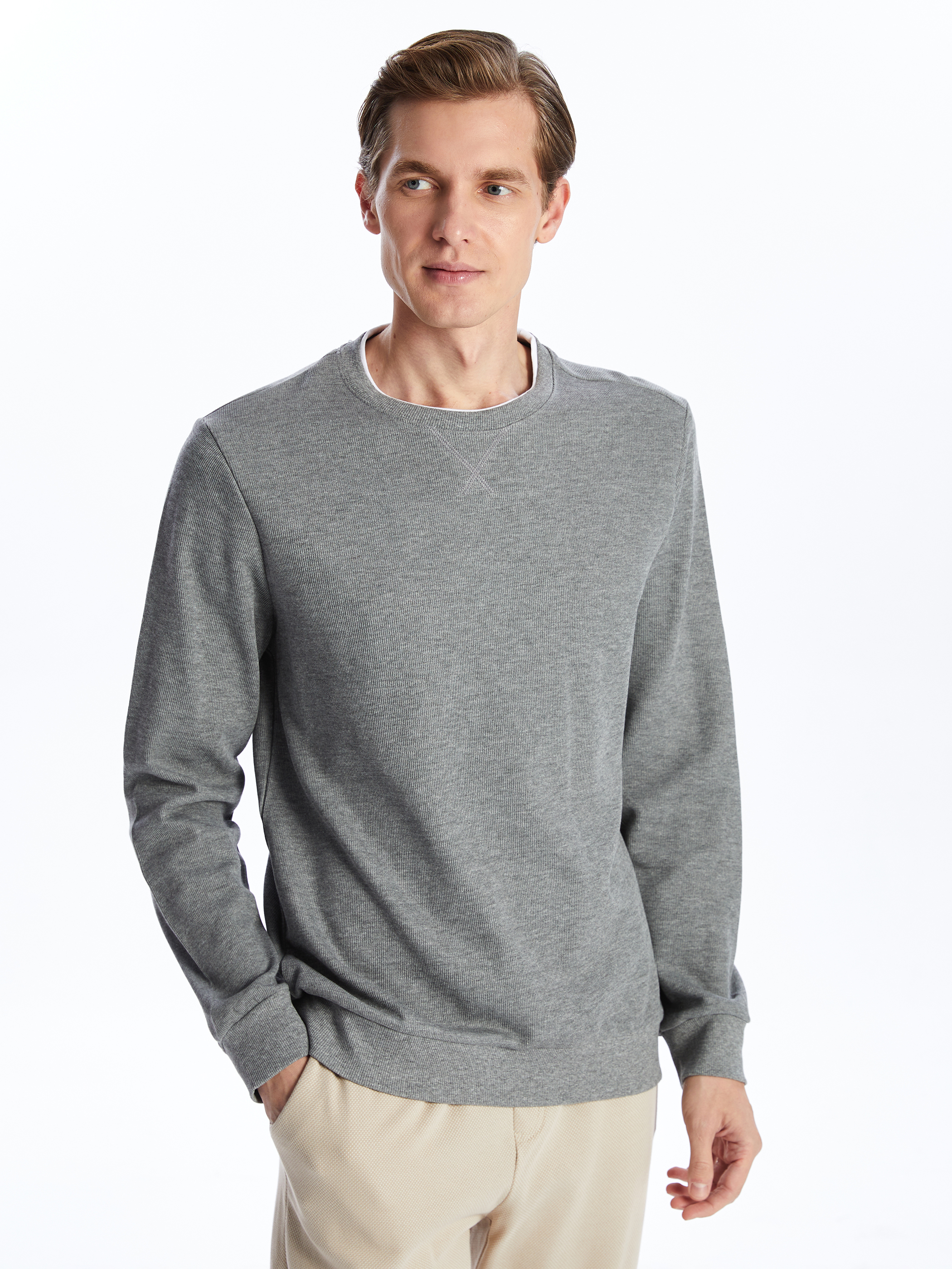 LCWAIKIKI Classic Bisiklet Yaka Uzun Kollu Erkek Sweatshirt