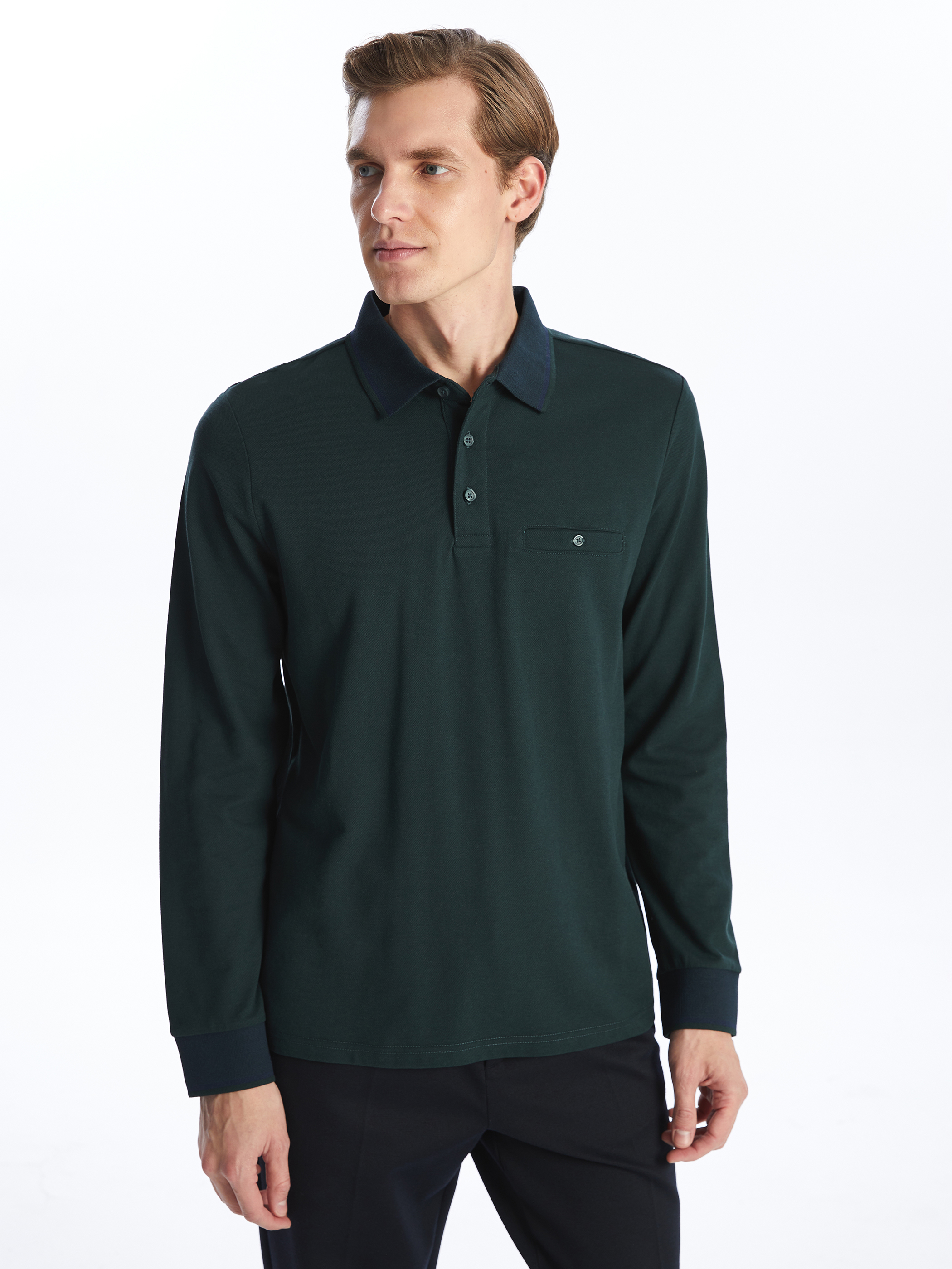 LCWAIKIKI Classic Polo Yaka Uzun Kollu Pike Erkek Tişört