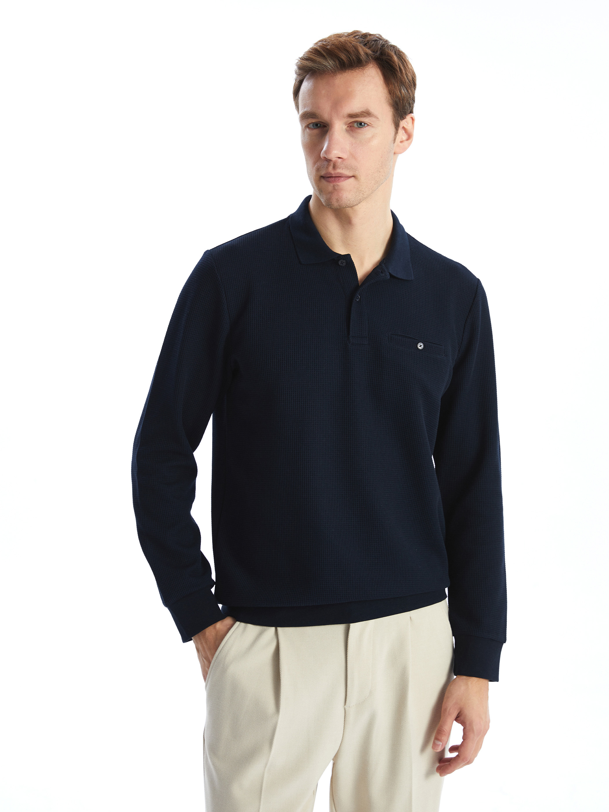 LCWAIKIKI Classic Polo Yaka Uzun Kollu Erkek Sweatshirt