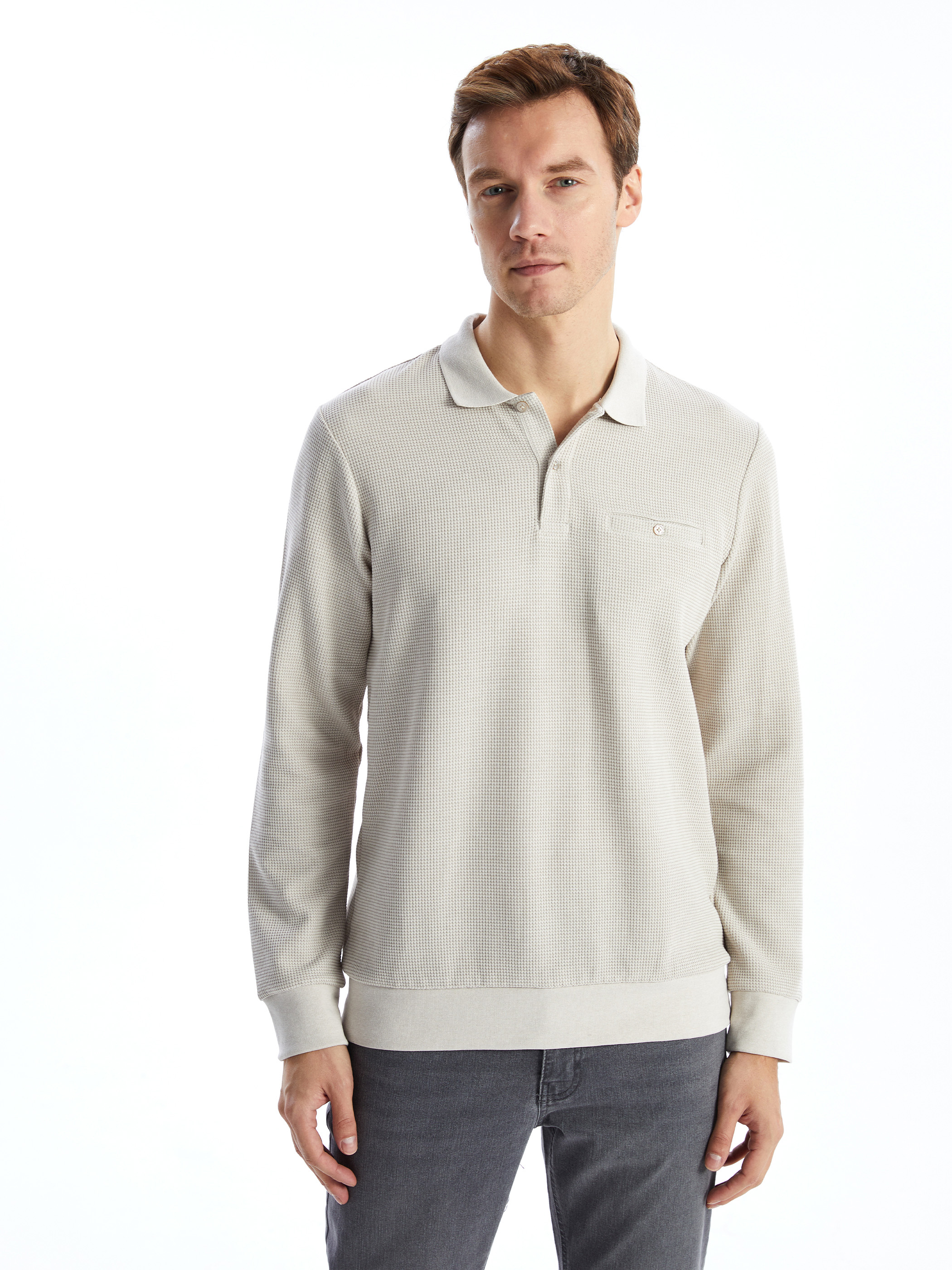 LCWAIKIKI Classic Polo Yaka Uzun Kollu Erkek Sweatshirt