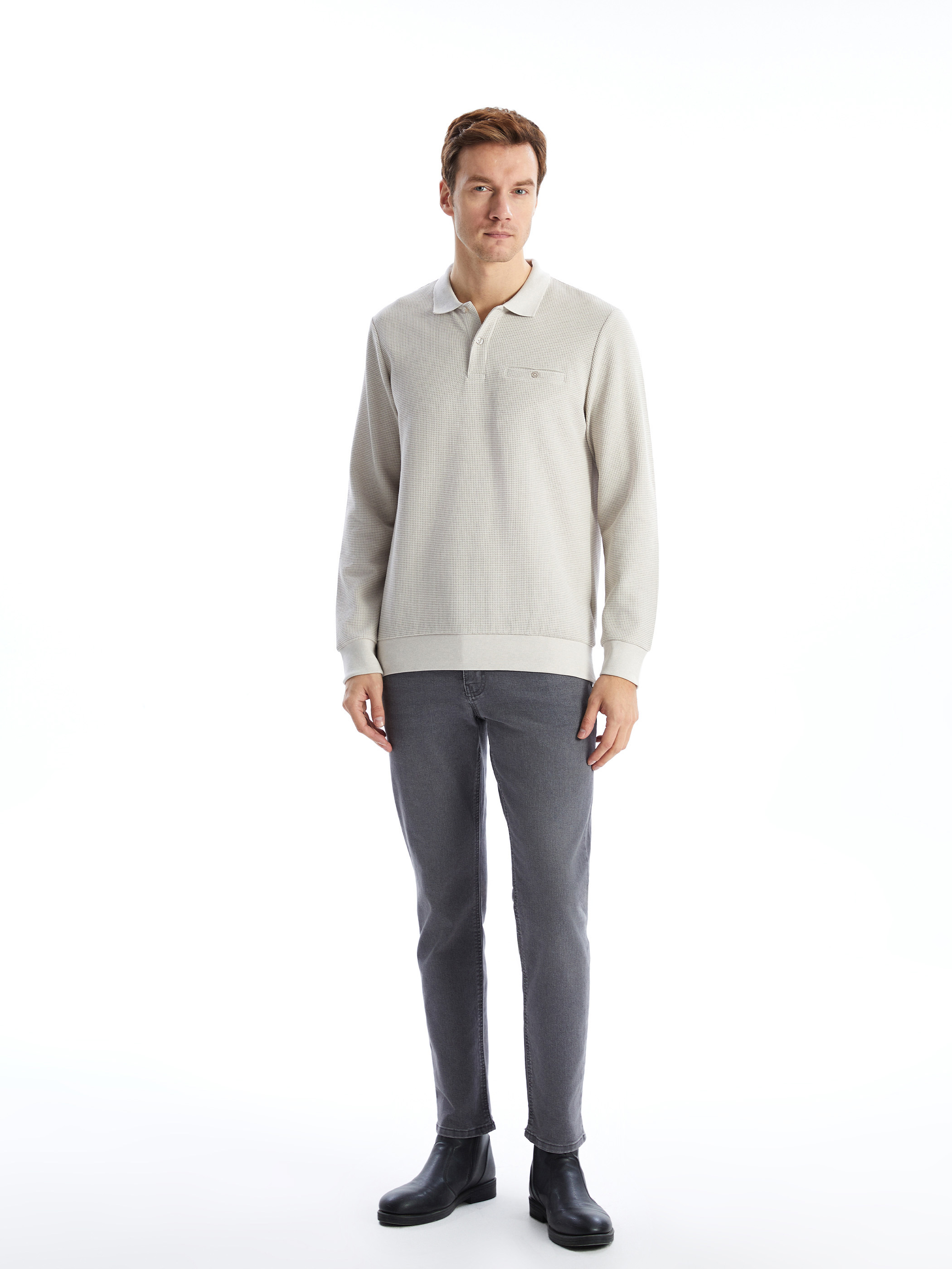 LCWAIKIKI Classic Polo Yaka Uzun Kollu Erkek Sweatshirt görsel 2