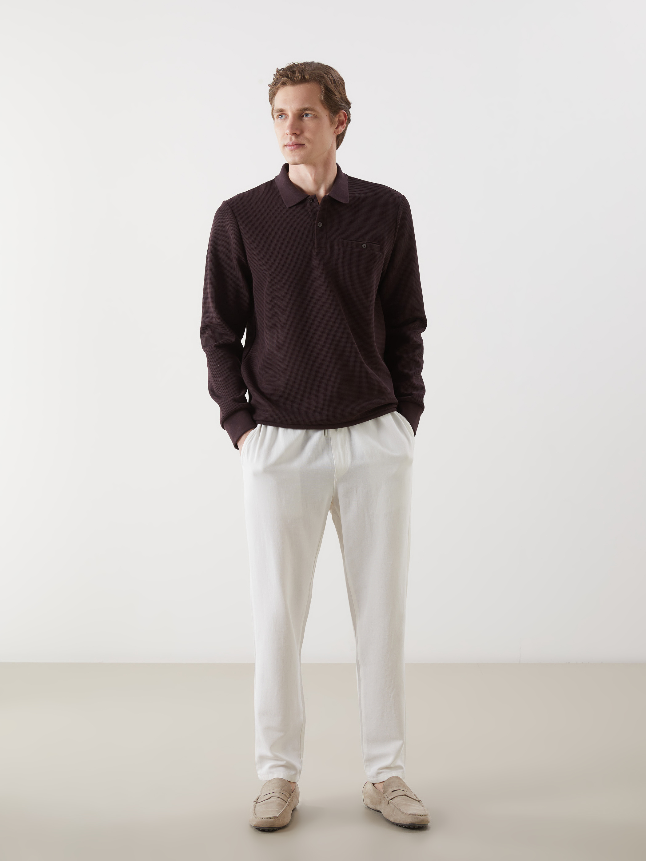 LCWAIKIKI Classic Polo Yaka Uzun Kollu Erkek Sweatshirt görsel 2