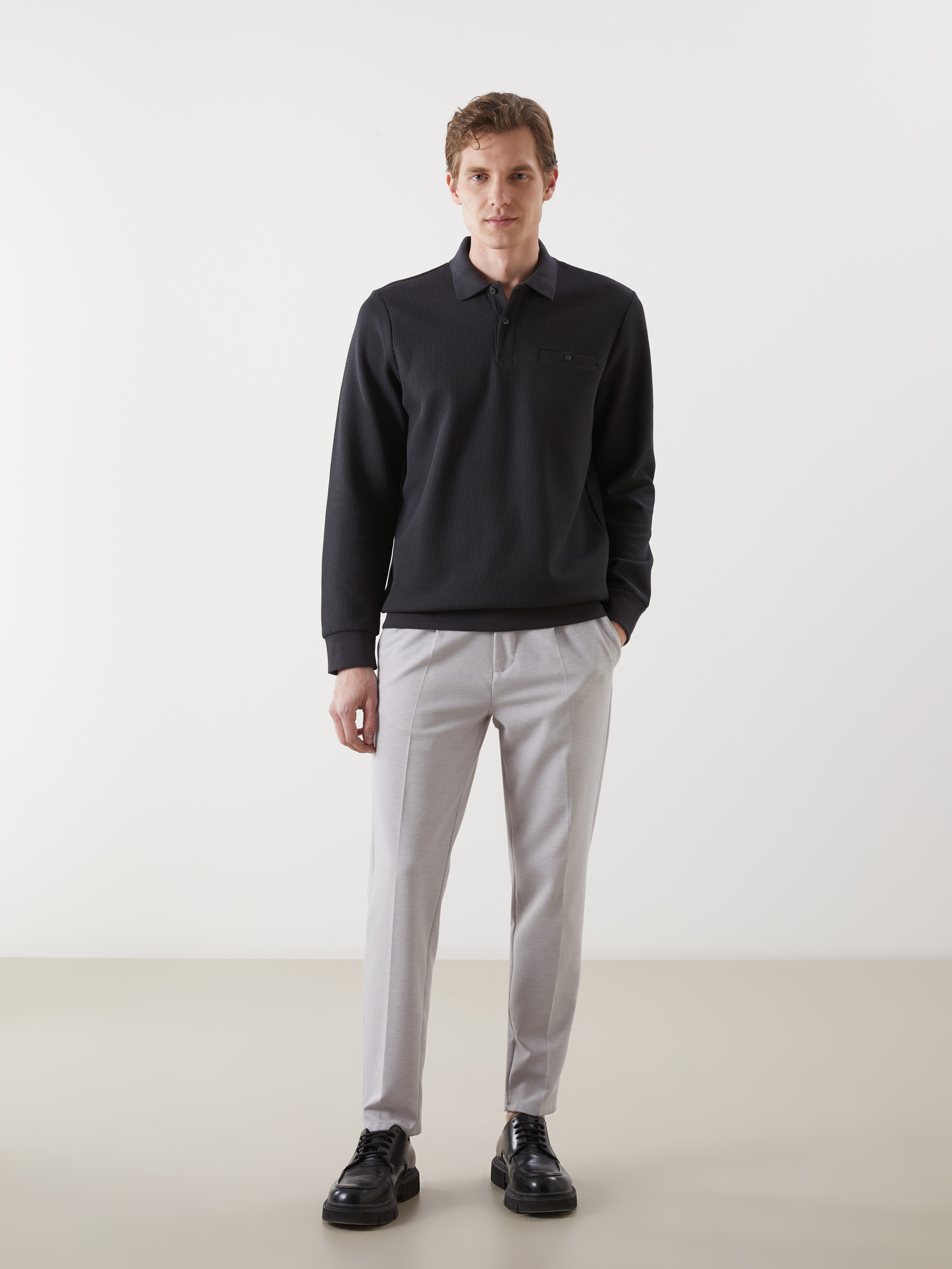 LCWAIKIKI Classic Polo Yaka Uzun Kollu Erkek Sweatshirt görsel 2