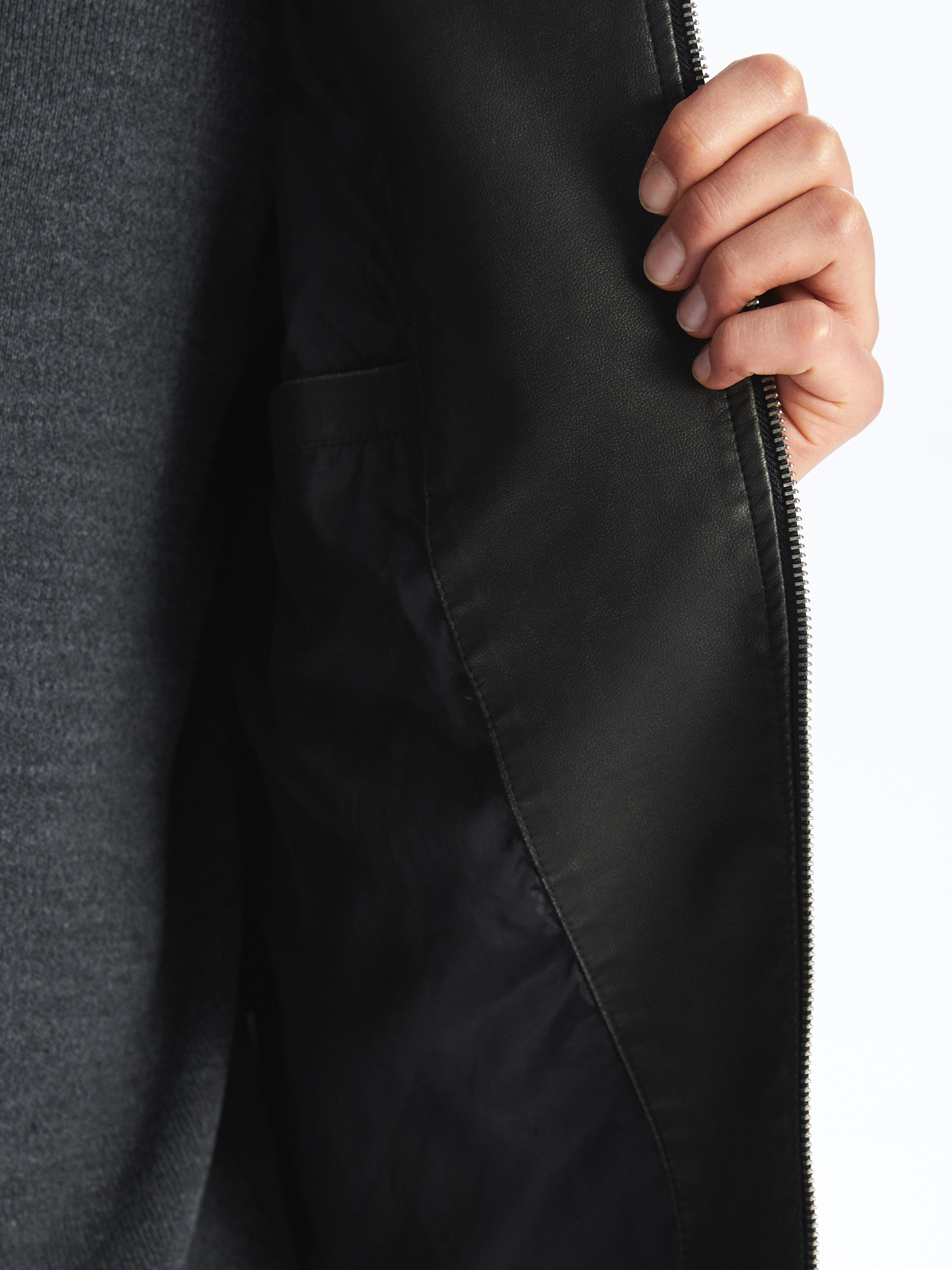XSIDE Slim Fit Biker Yaka Erkek Deri Görünümlü Ceket görsel 4