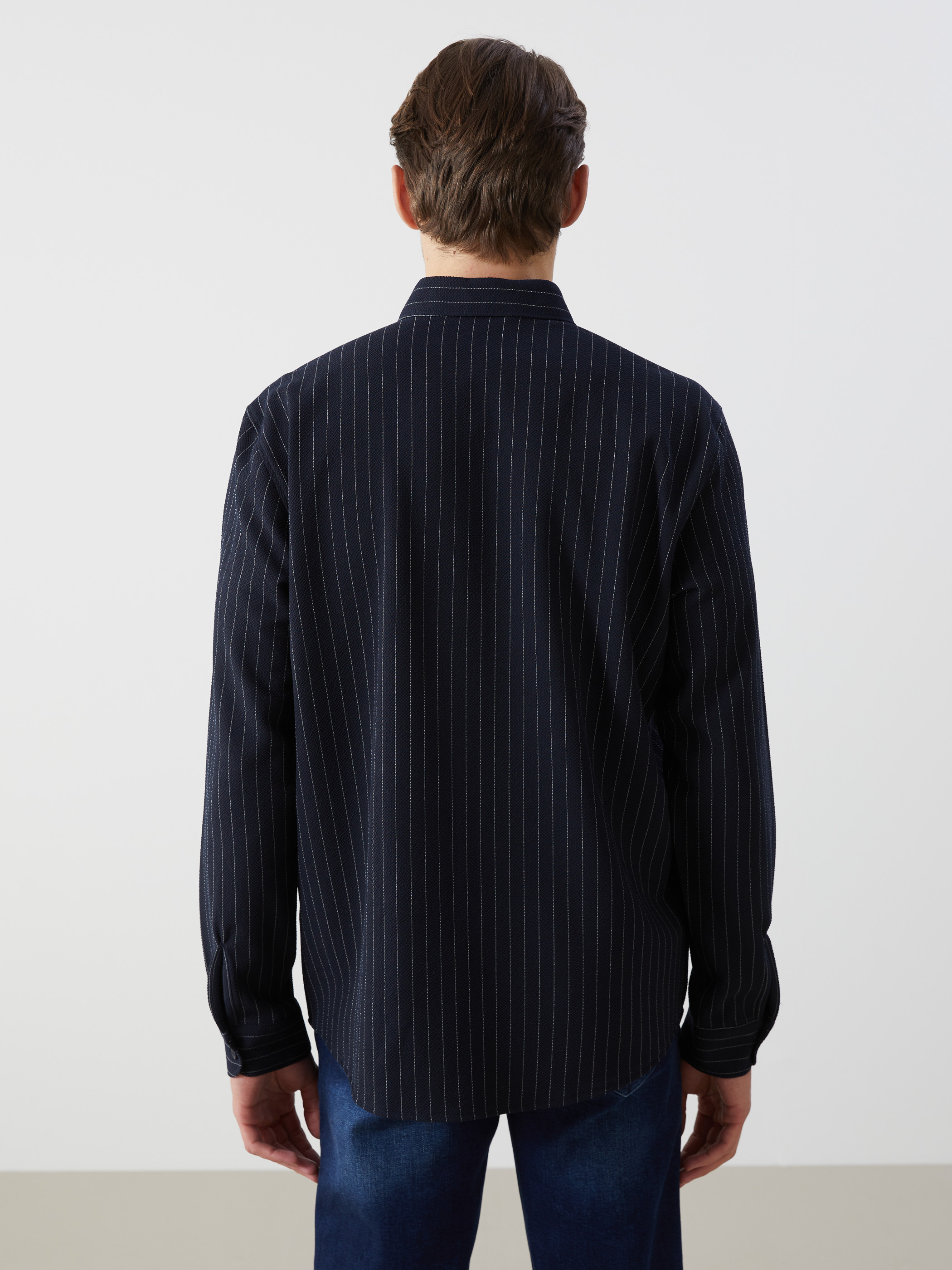 LCW Vision Slim Fit Uzun Kollu Çizgili Armürlü Erkek Gömlek görsel 4