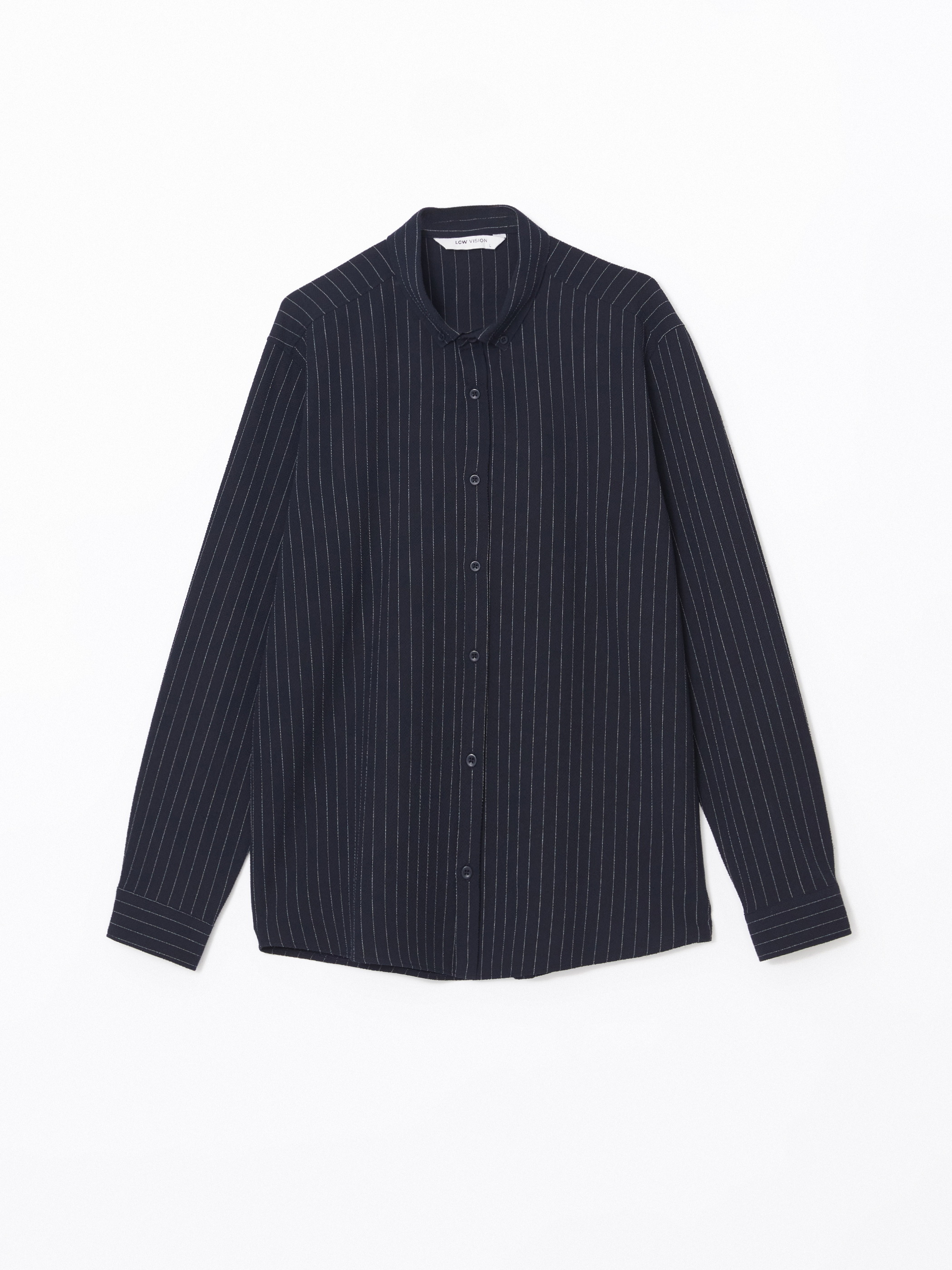 LCW Vision Slim Fit Uzun Kollu Çizgili Armürlü Erkek Gömlek görsel 5