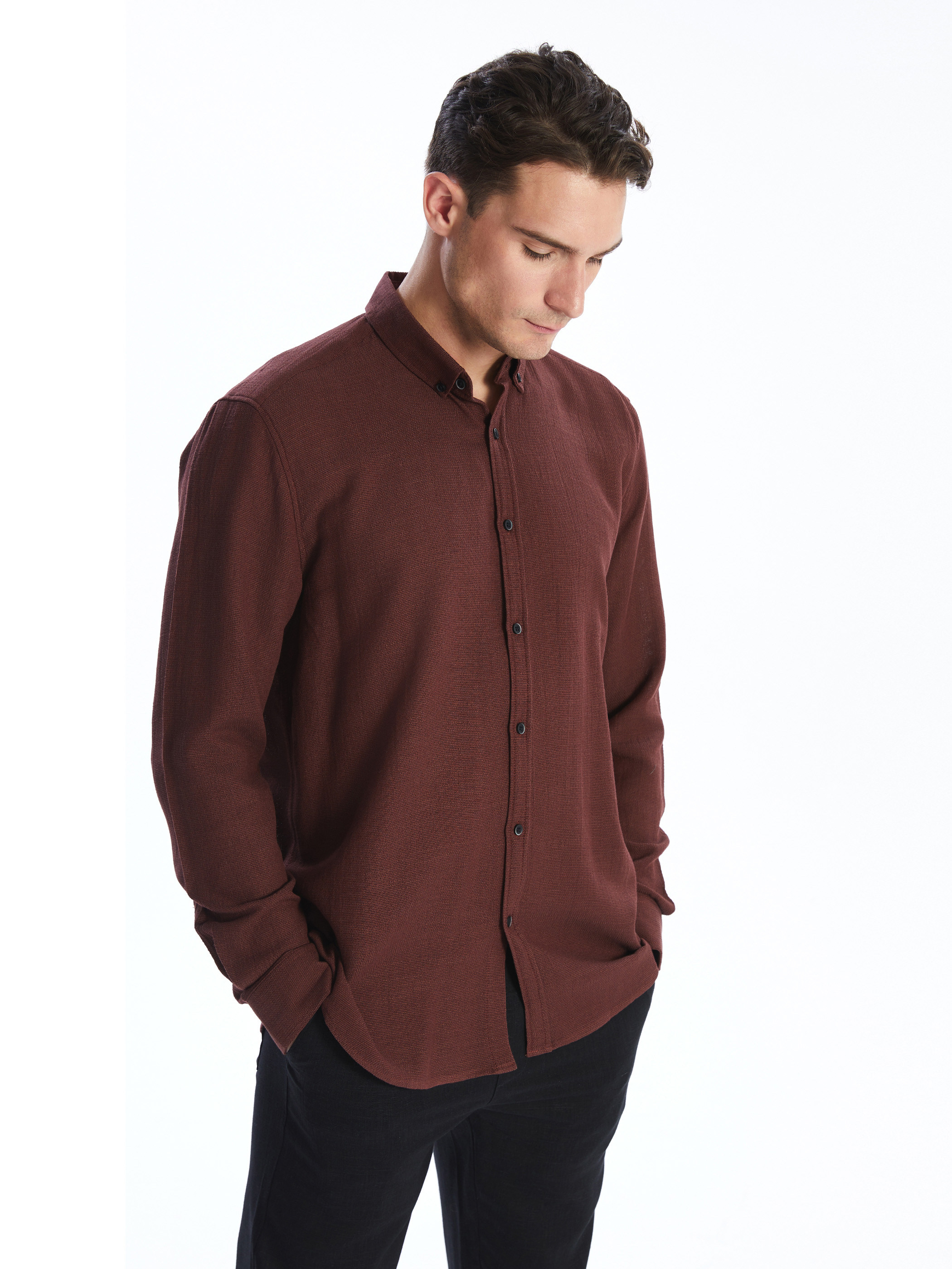 LCW Vision Slim Fit Uzun Kollu Armürlü Erkek Gömlek