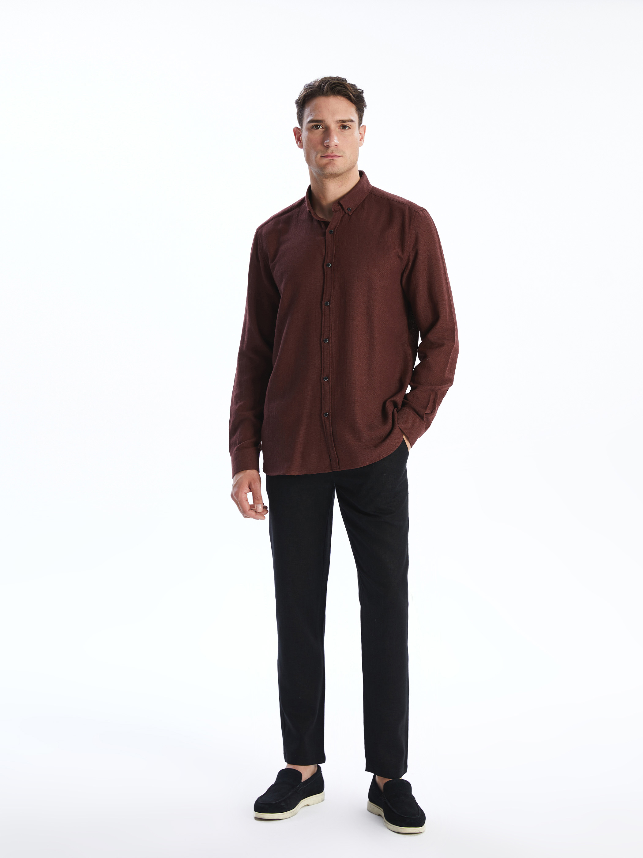 LCW Vision Slim Fit Uzun Kollu Armürlü Erkek Gömlek görsel 2