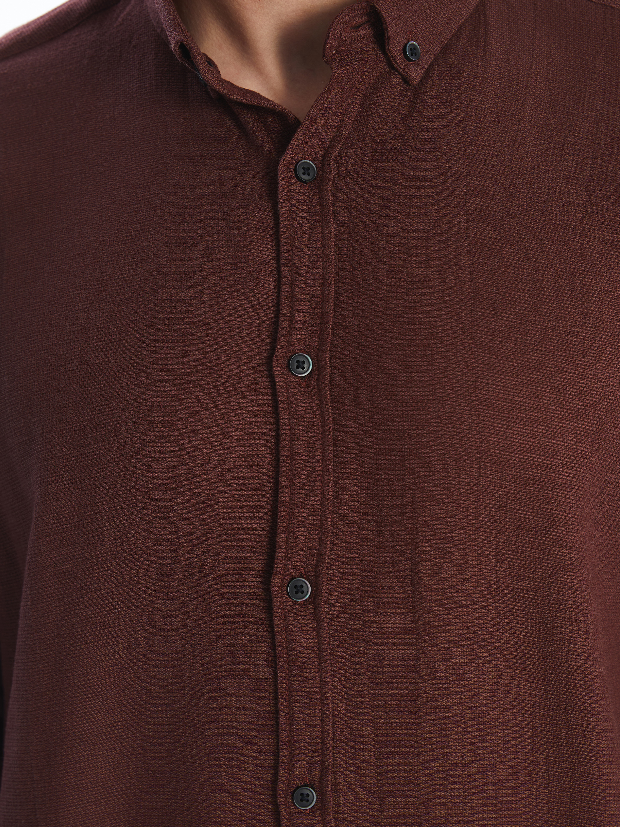 LCW Vision Slim Fit Uzun Kollu Armürlü Erkek Gömlek görsel 3