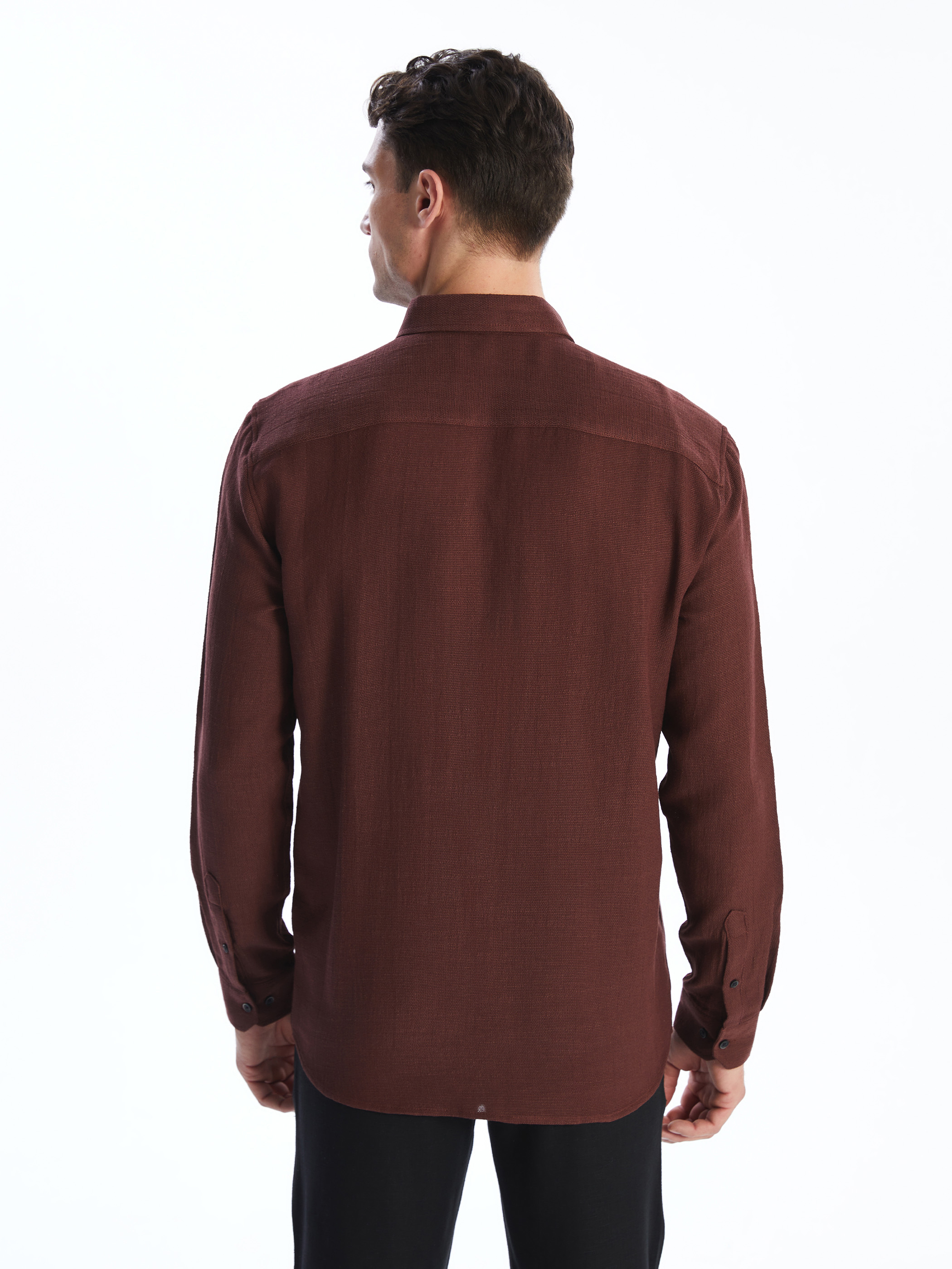 LCW Vision Slim Fit Uzun Kollu Armürlü Erkek Gömlek görsel 4