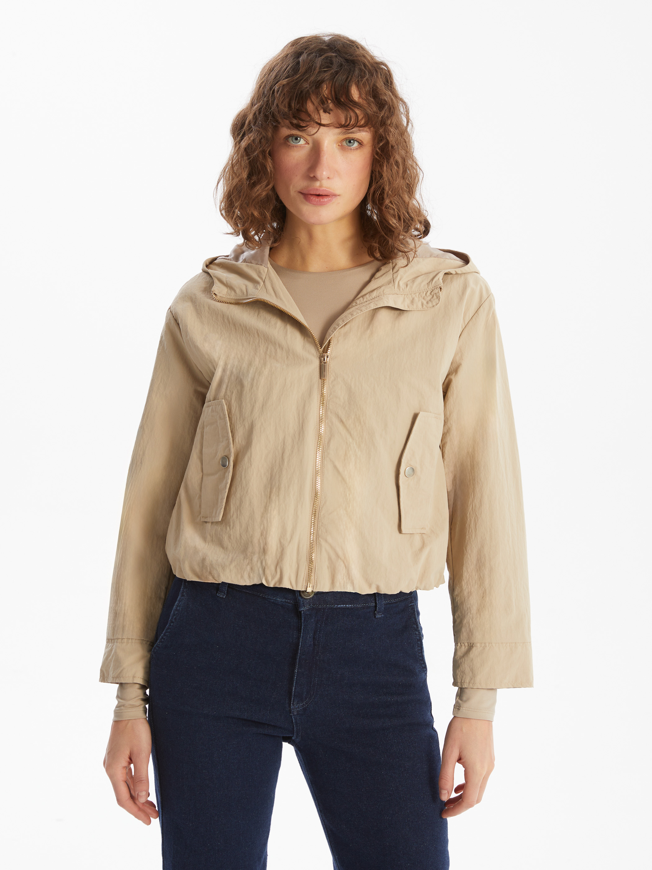 XSIDE Kapüşonlu Düz Oversize Kadın Trençkot