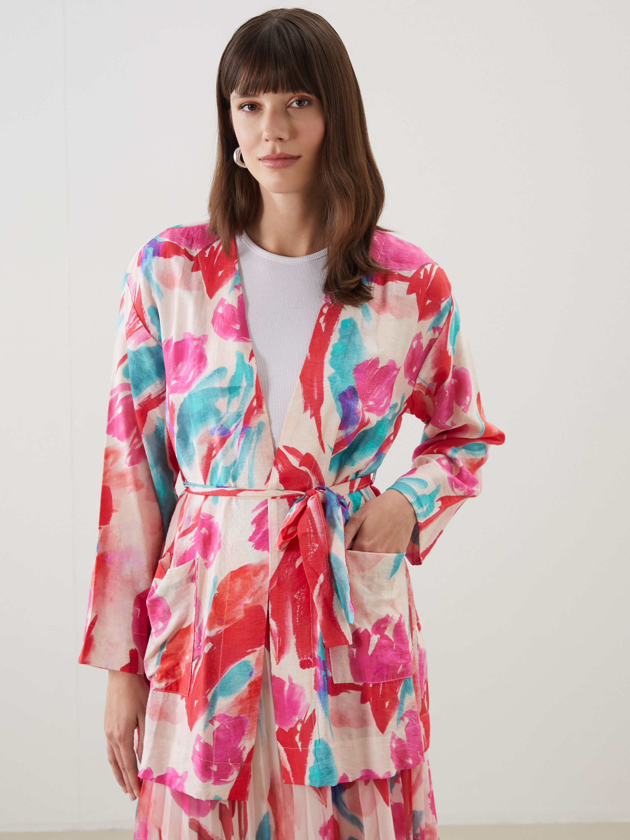 LCW Modest Şal Yaka Desenli Oversize Kadın Kimono