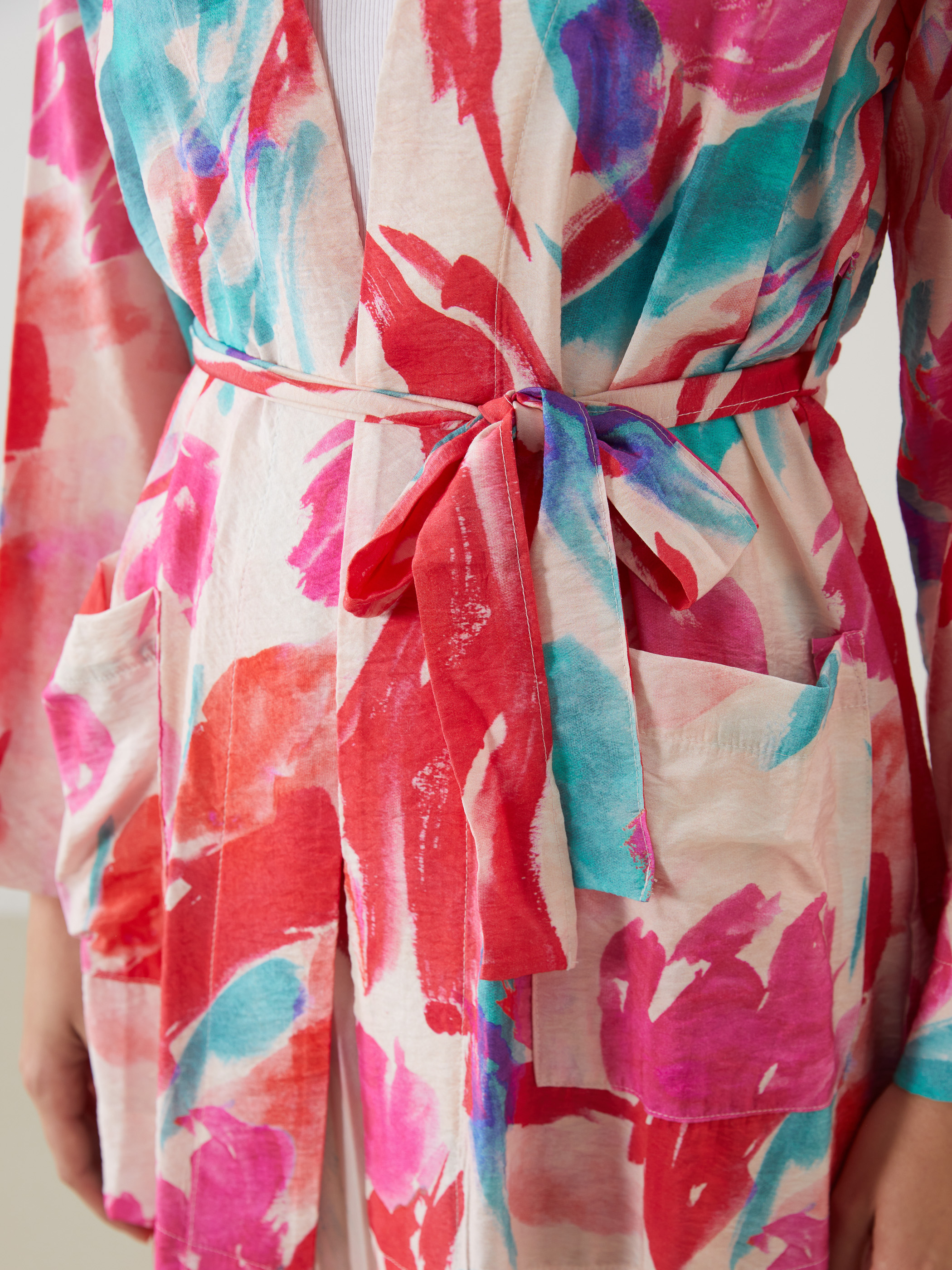 LCW Modest Şal Yaka Desenli Oversize Kadın Kimono görsel 3