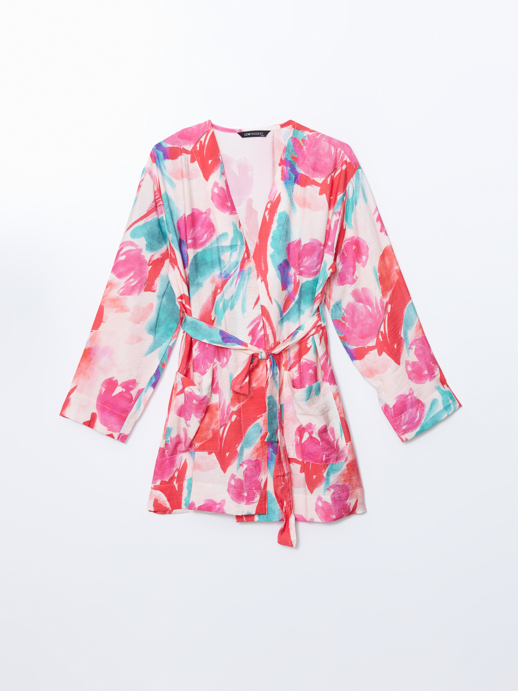 LCW Modest Şal Yaka Desenli Oversize Kadın Kimono görsel 5