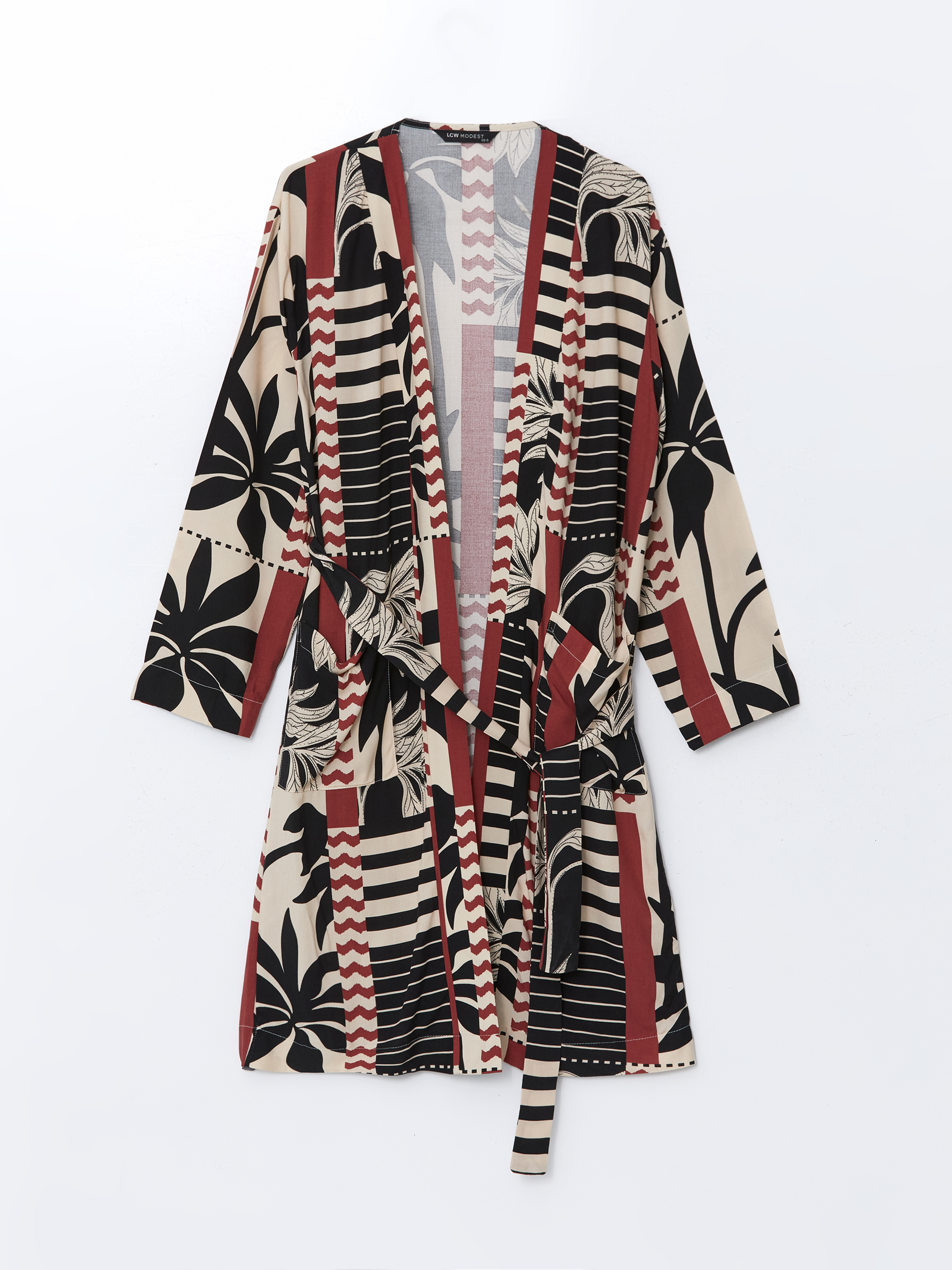 LCW Modest Şal Yaka Desenli Oversize Kadın Kimono görsel 5