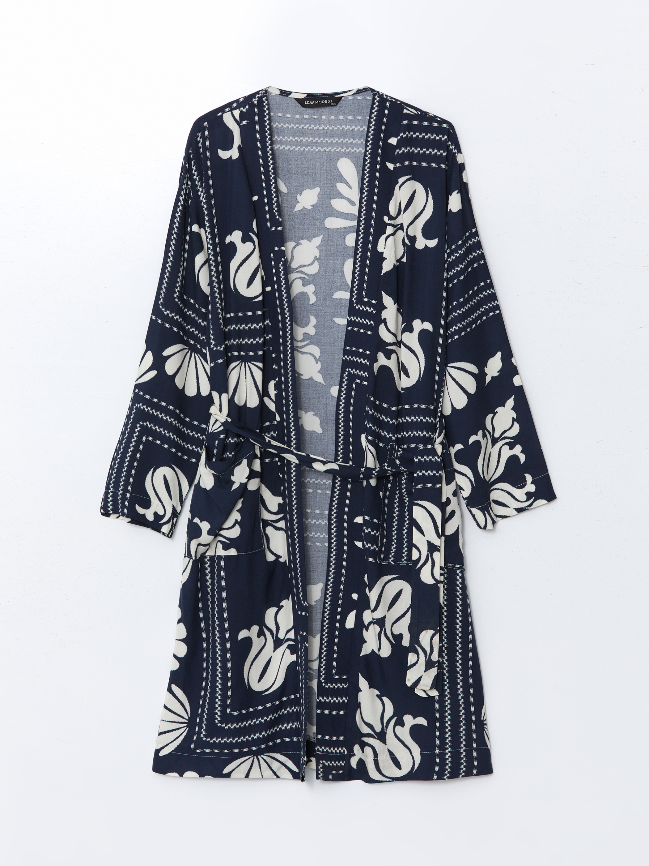 LCW Modest Şal Yaka Desenli Oversize Kadın Kimono görsel 5