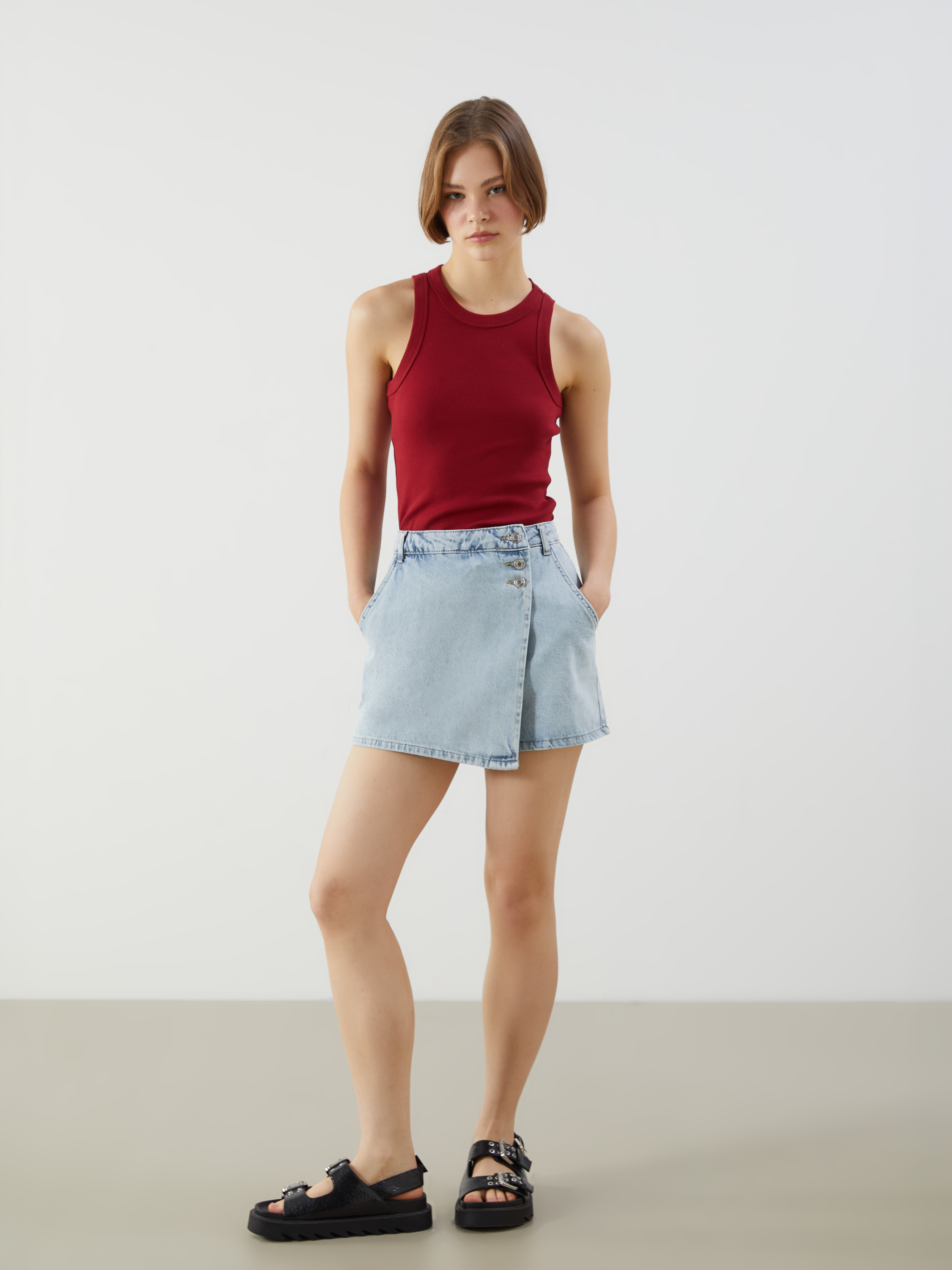 XSIDE Dar Fit Kadın Jean Şort Etek