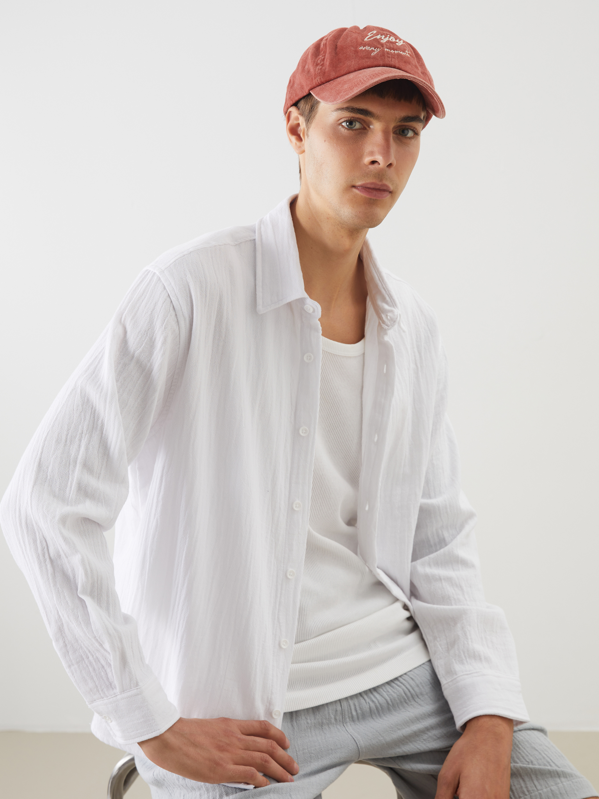 XSIDE Regular Fit Müslin Kırışıklı Erkek Gömlek