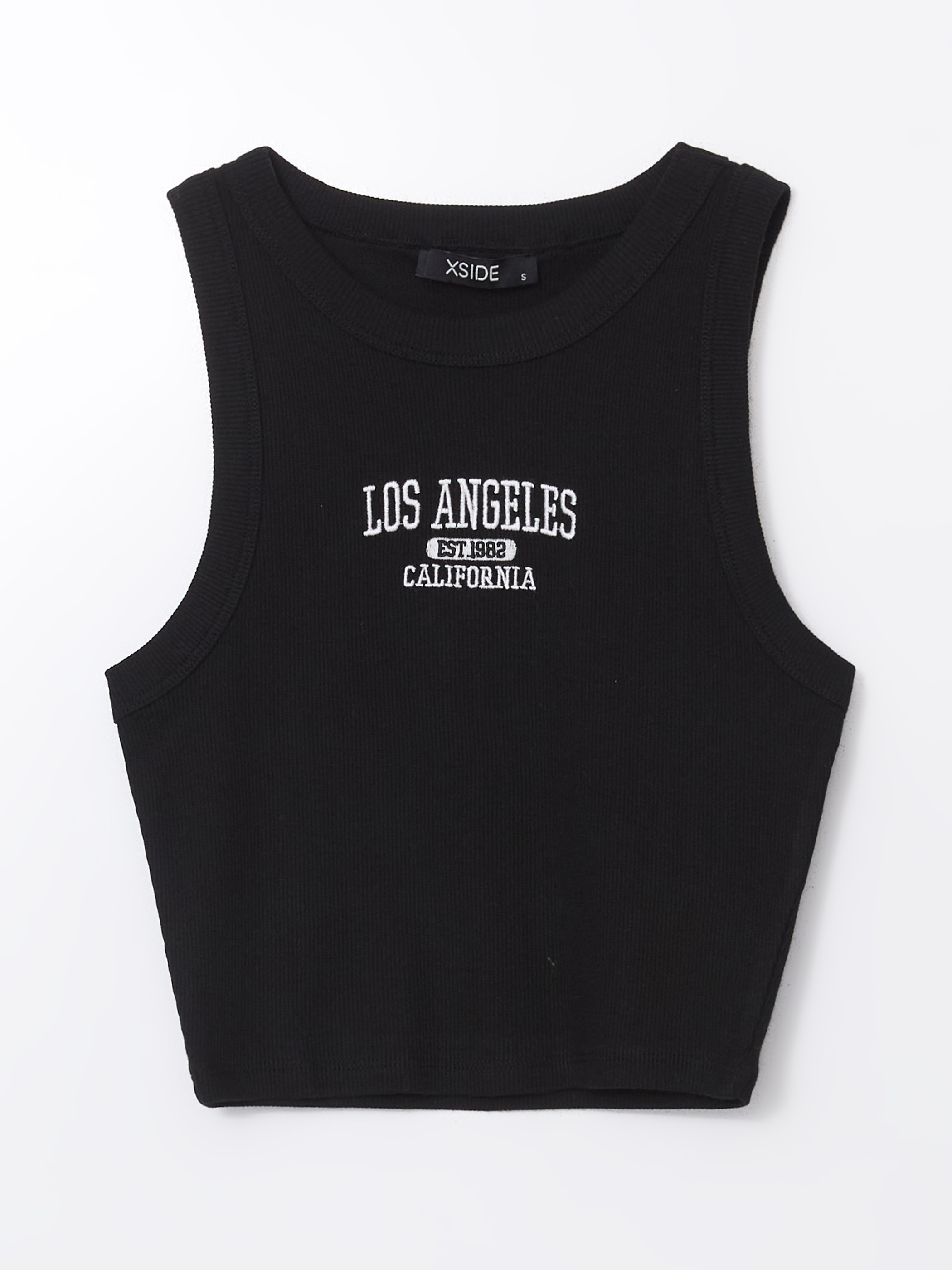 XSIDE Bisiklet Yaka Los Angeles Nakışlı Crop Kadın Atlet görsel 5