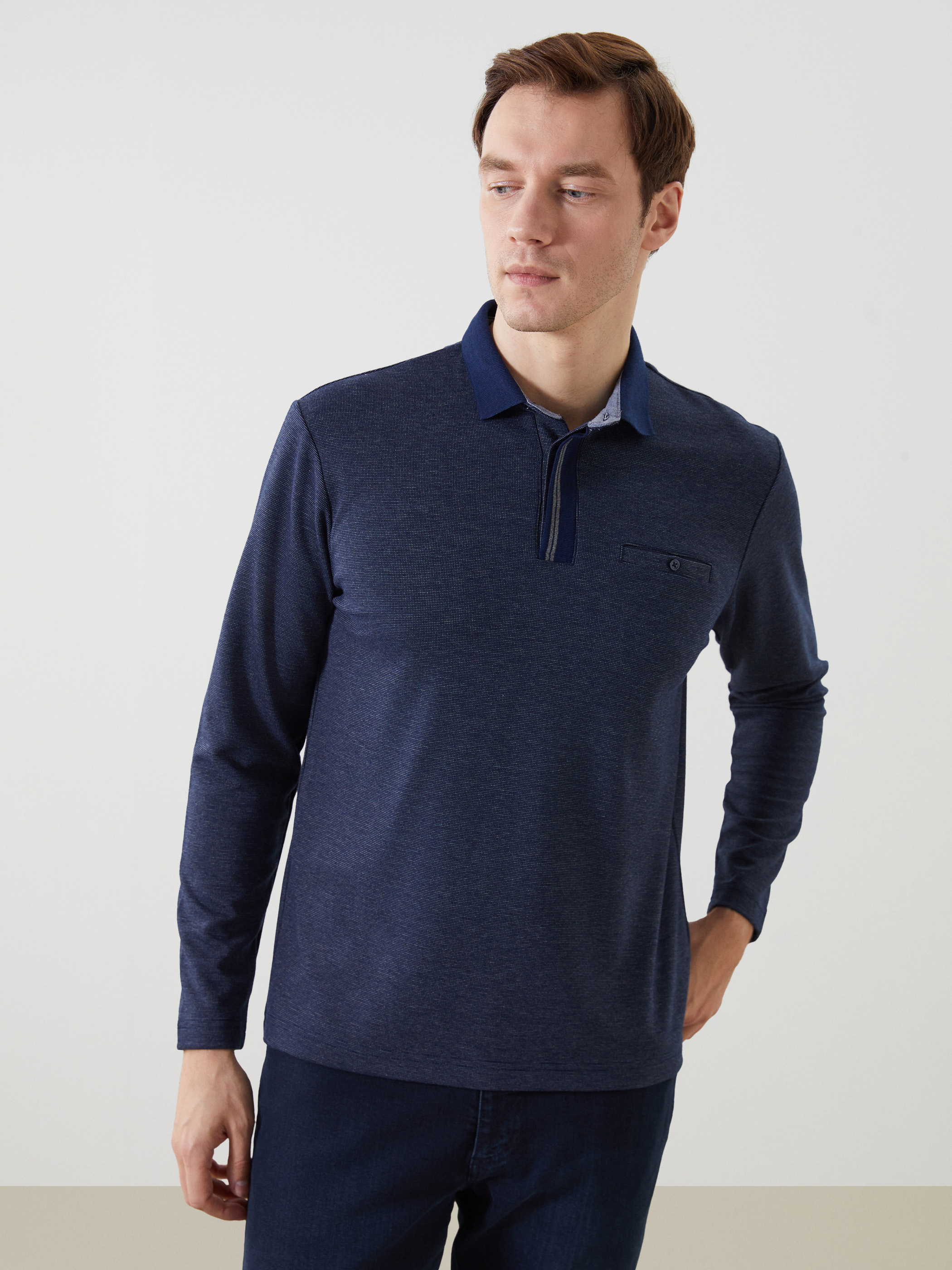 LCWAIKIKI Classic Polo Yaka Uzun Kollu Erkek Sweatshirt