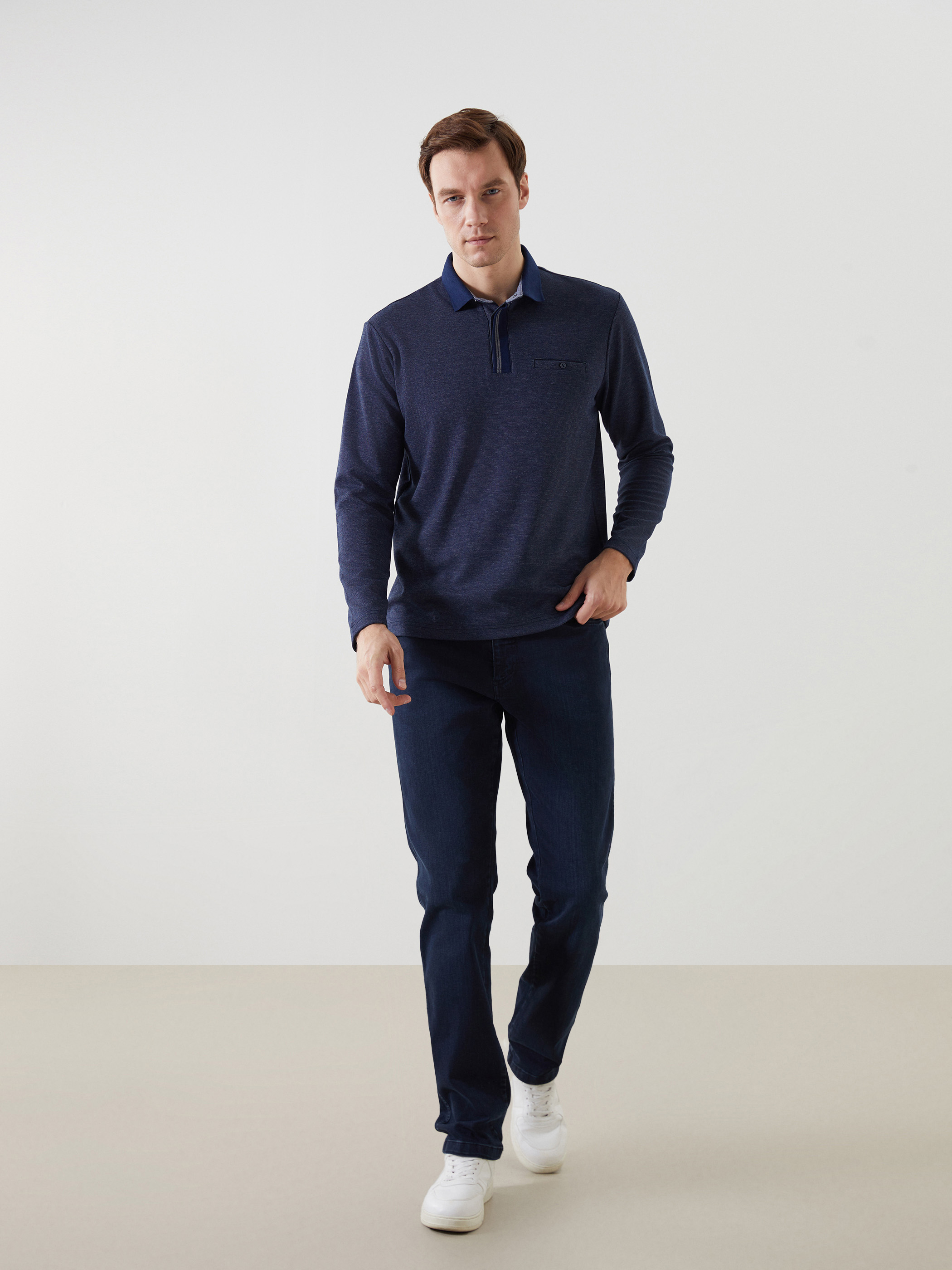 LCWAIKIKI Classic Polo Yaka Uzun Kollu Erkek Sweatshirt görsel 2