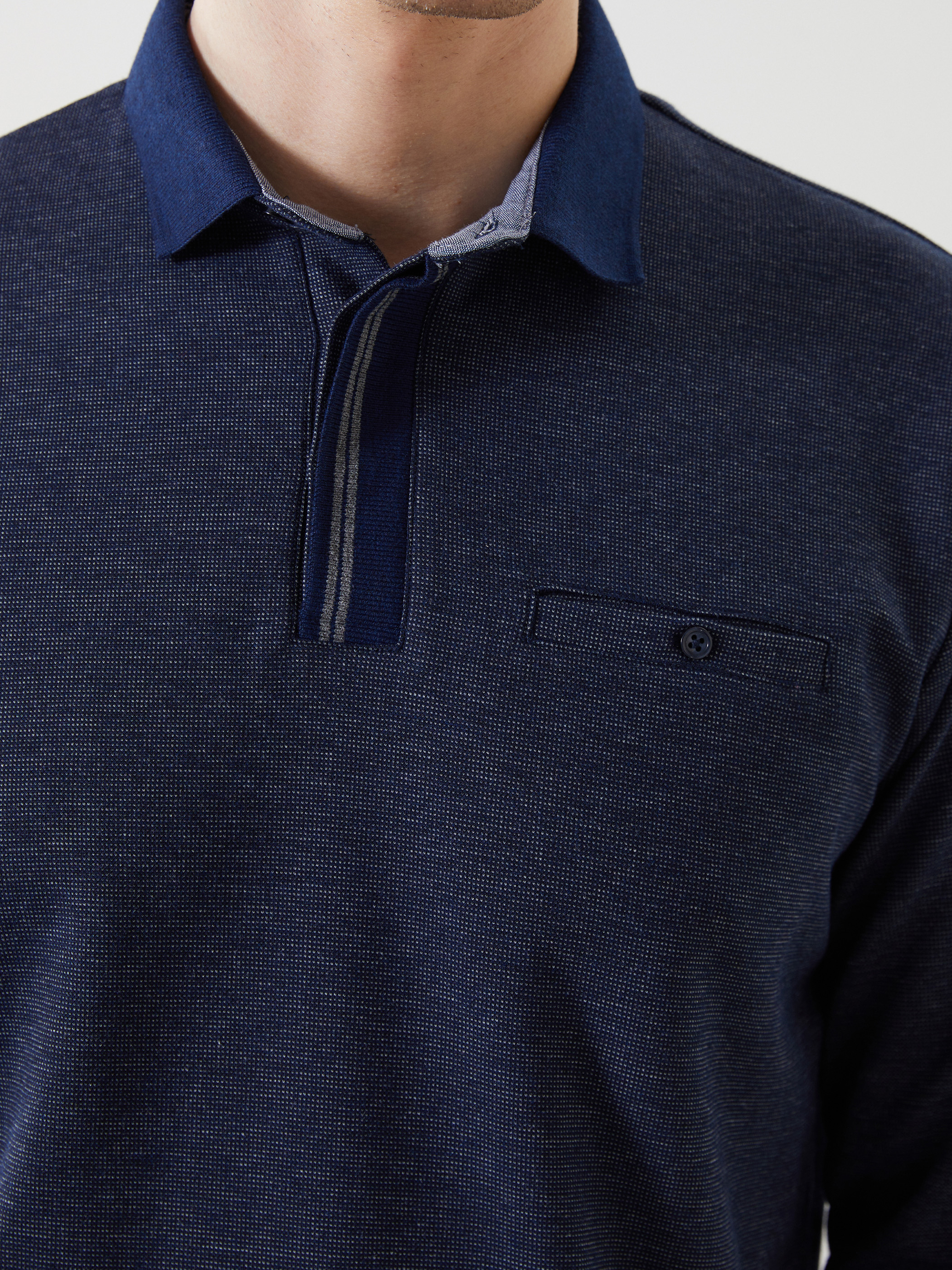 LCWAIKIKI Classic Polo Yaka Uzun Kollu Erkek Sweatshirt görsel 3