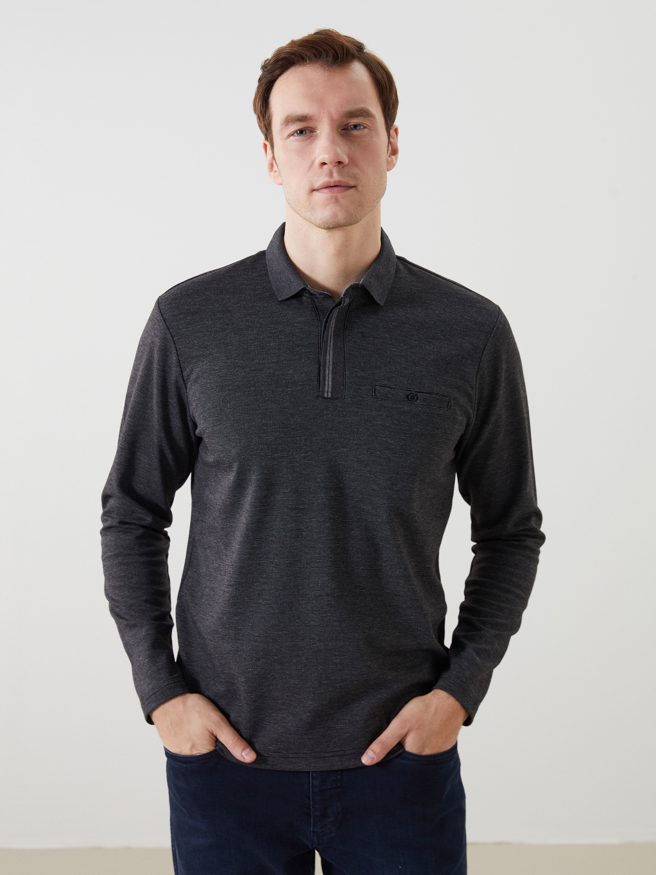 LCWAIKIKI Classic Polo Yaka Uzun Kollu Erkek Sweatshirt