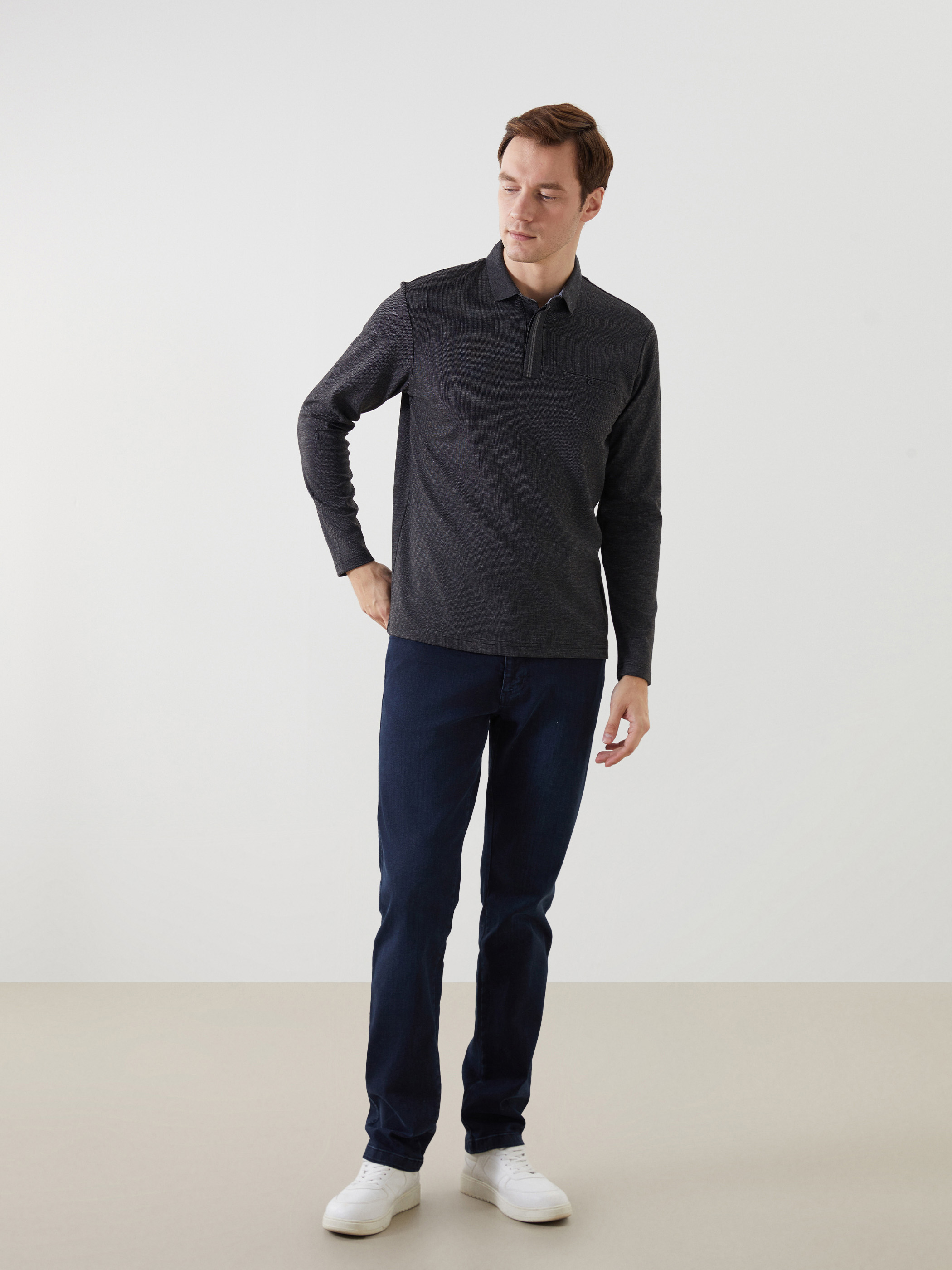 LCWAIKIKI Classic Polo Yaka Uzun Kollu Erkek Sweatshirt görsel 2