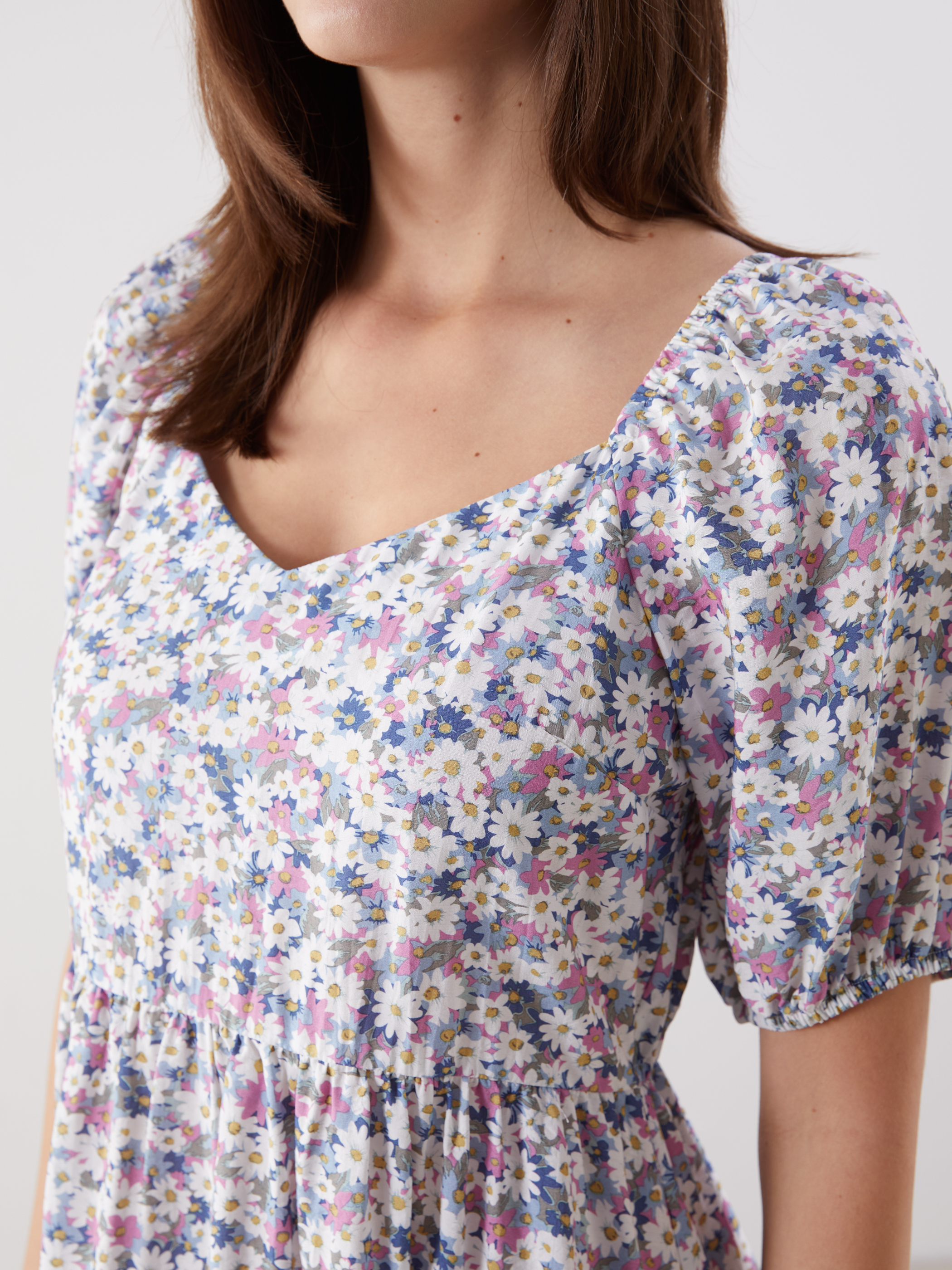 LCW Comfort Kalp Yaka Çiçekli Mini Elbise görsel 6