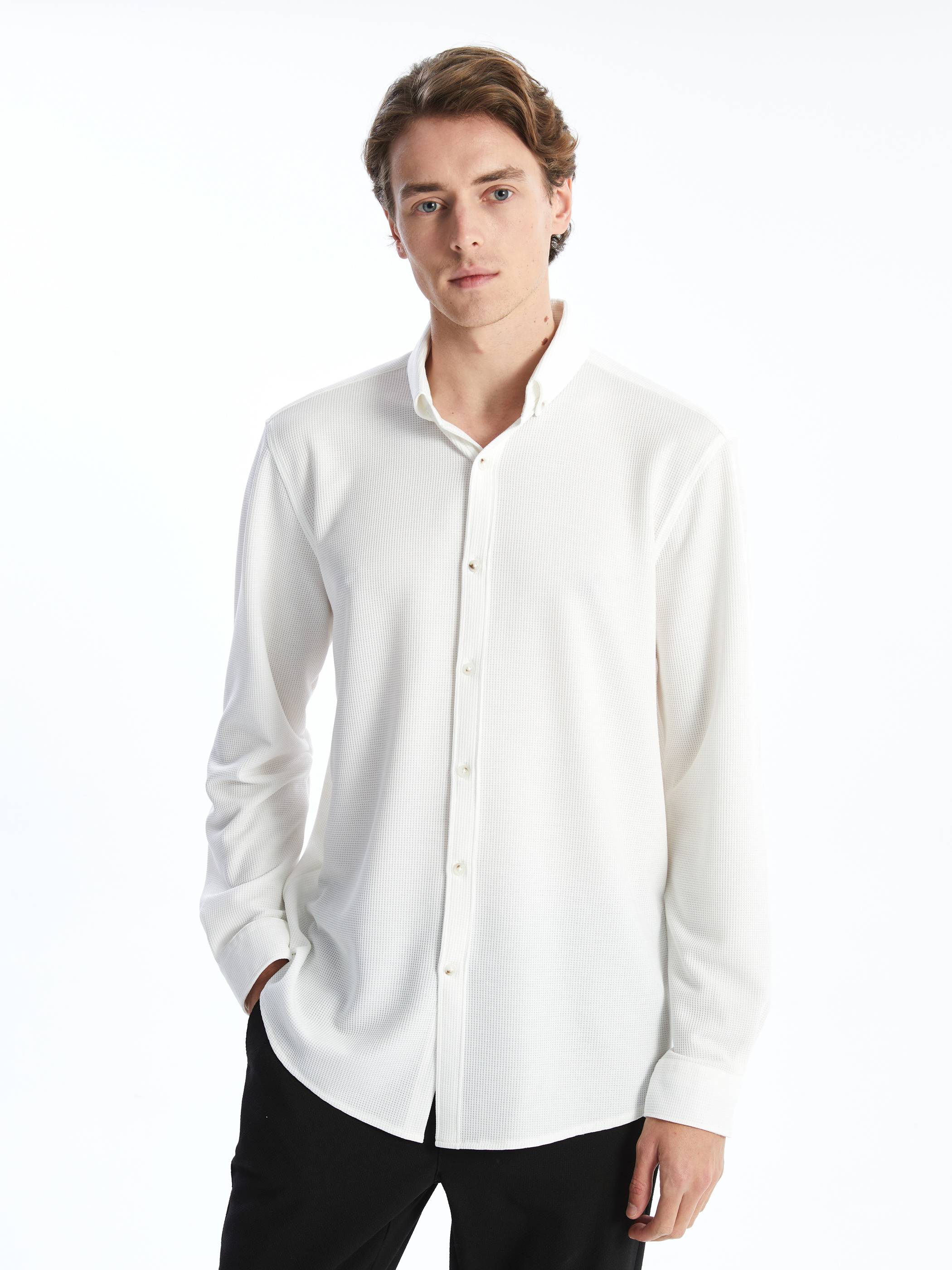 LCW Vision Slim Fit Uzun Kollu Erkek Dokulu Gömlek