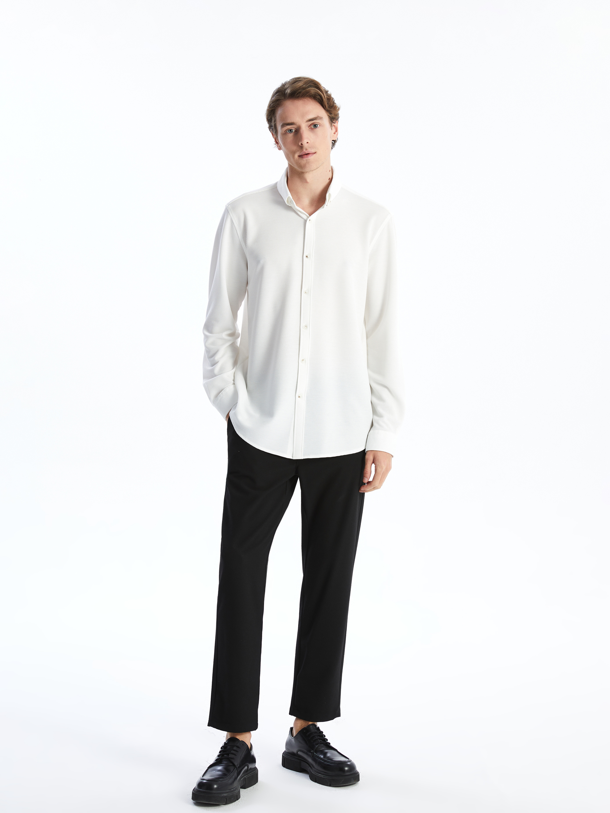 LCW Vision Slim Fit Uzun Kollu Erkek Dokulu Gömlek görsel 4
