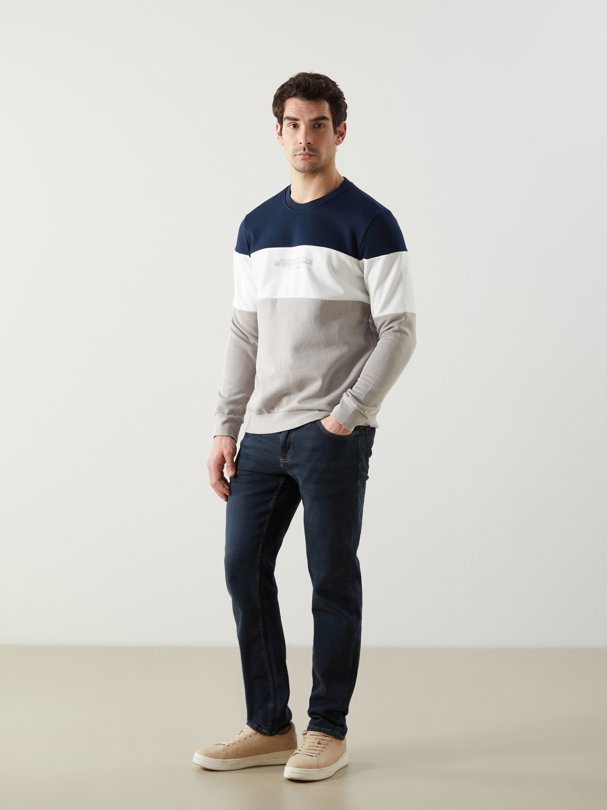 LCWAIKIKI Classic Bisiklet Yaka Uzun Kollu Renk Bloklu Erkek Sweatshirt görsel 2