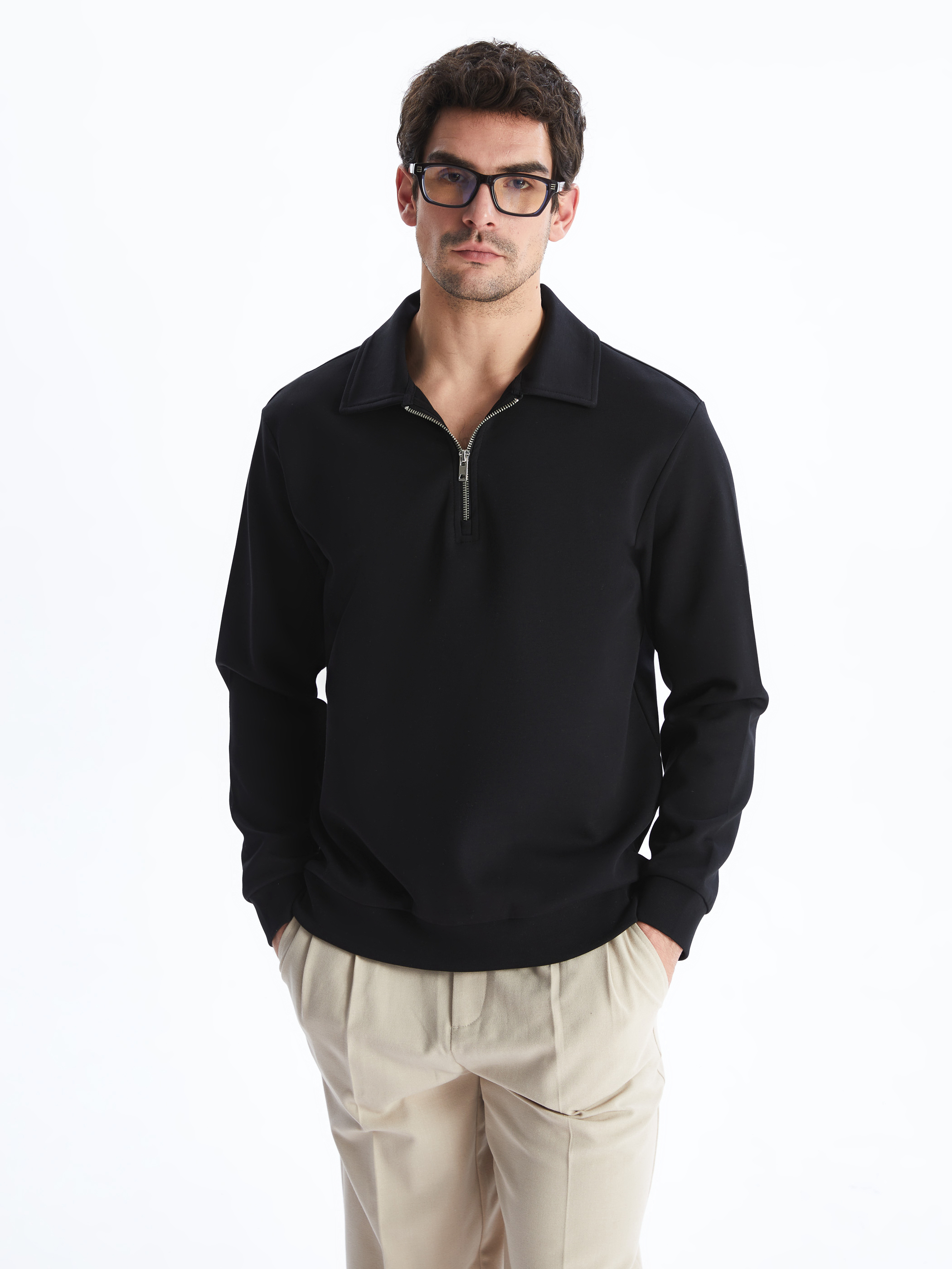 LCW Vision Polo Yaka Uzun Kollu Erkek Sweatshirt