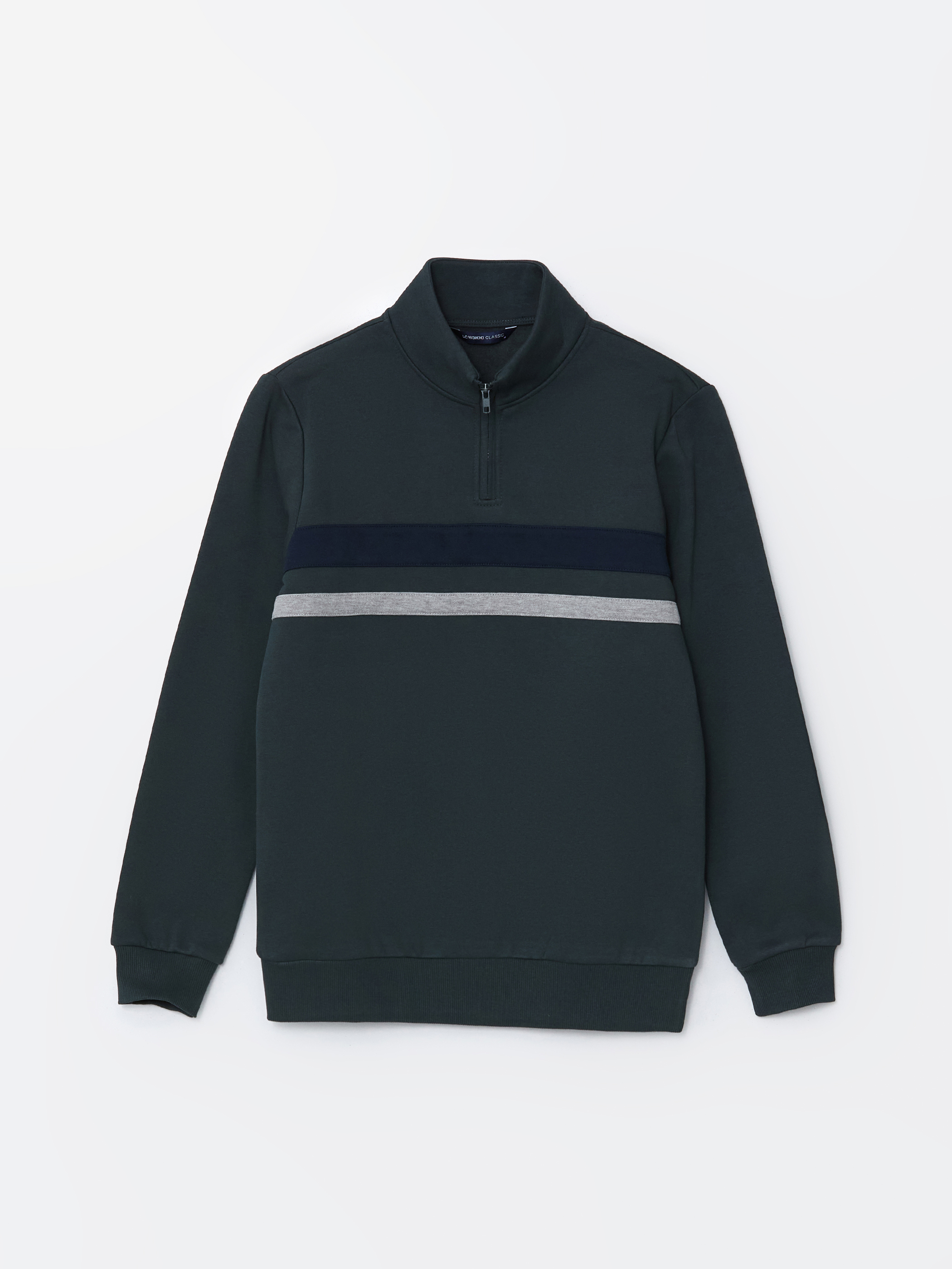 LCWAIKIKI Classic Dik Yaka Uzun Kollu Çizgili Erkek Sweatshirt görsel 5