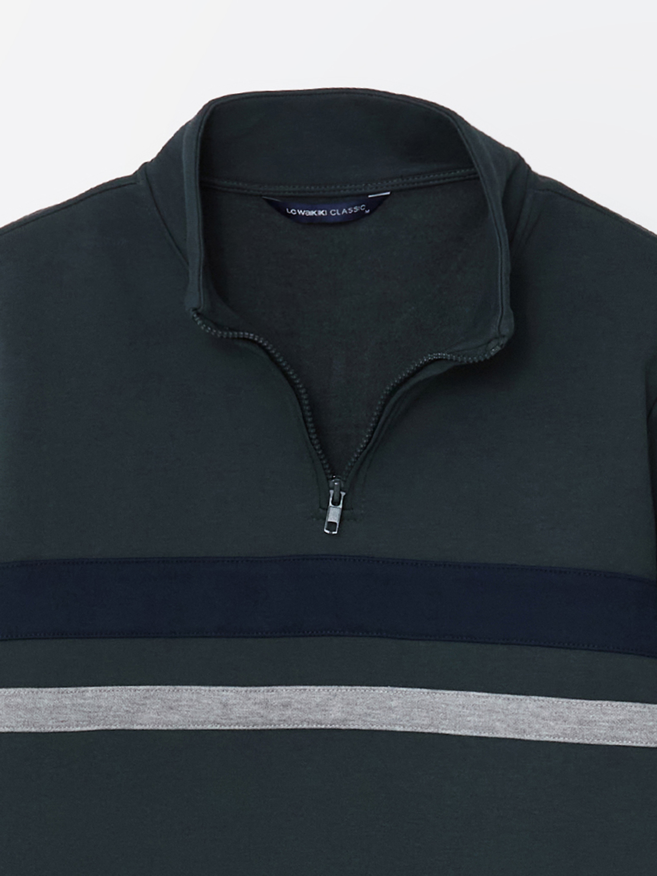 LCWAIKIKI Classic Dik Yaka Uzun Kollu Çizgili Erkek Sweatshirt görsel 7