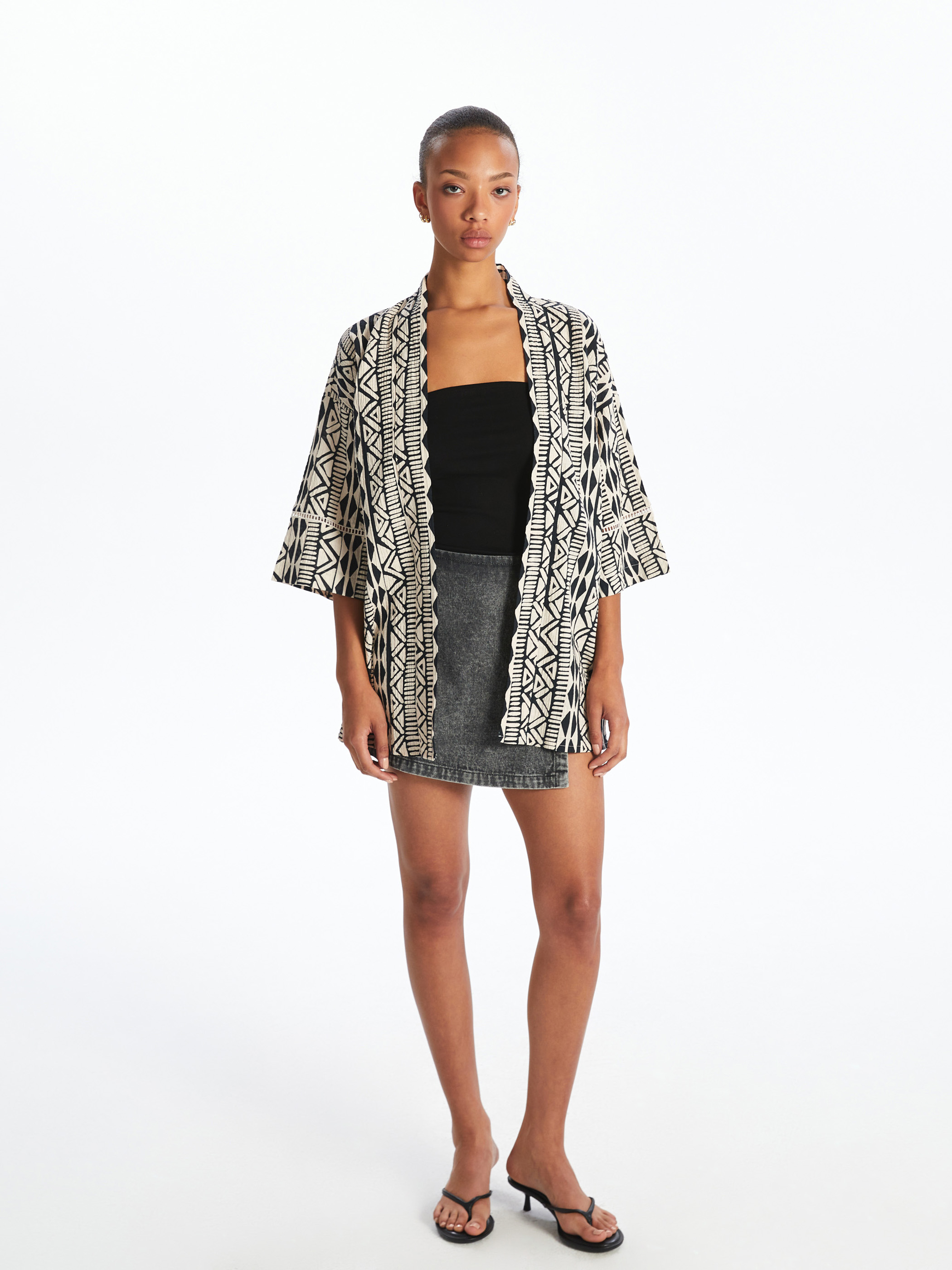 LCW Vision Şal Yaka Oversize Müslin Kadın Kimono görsel 2