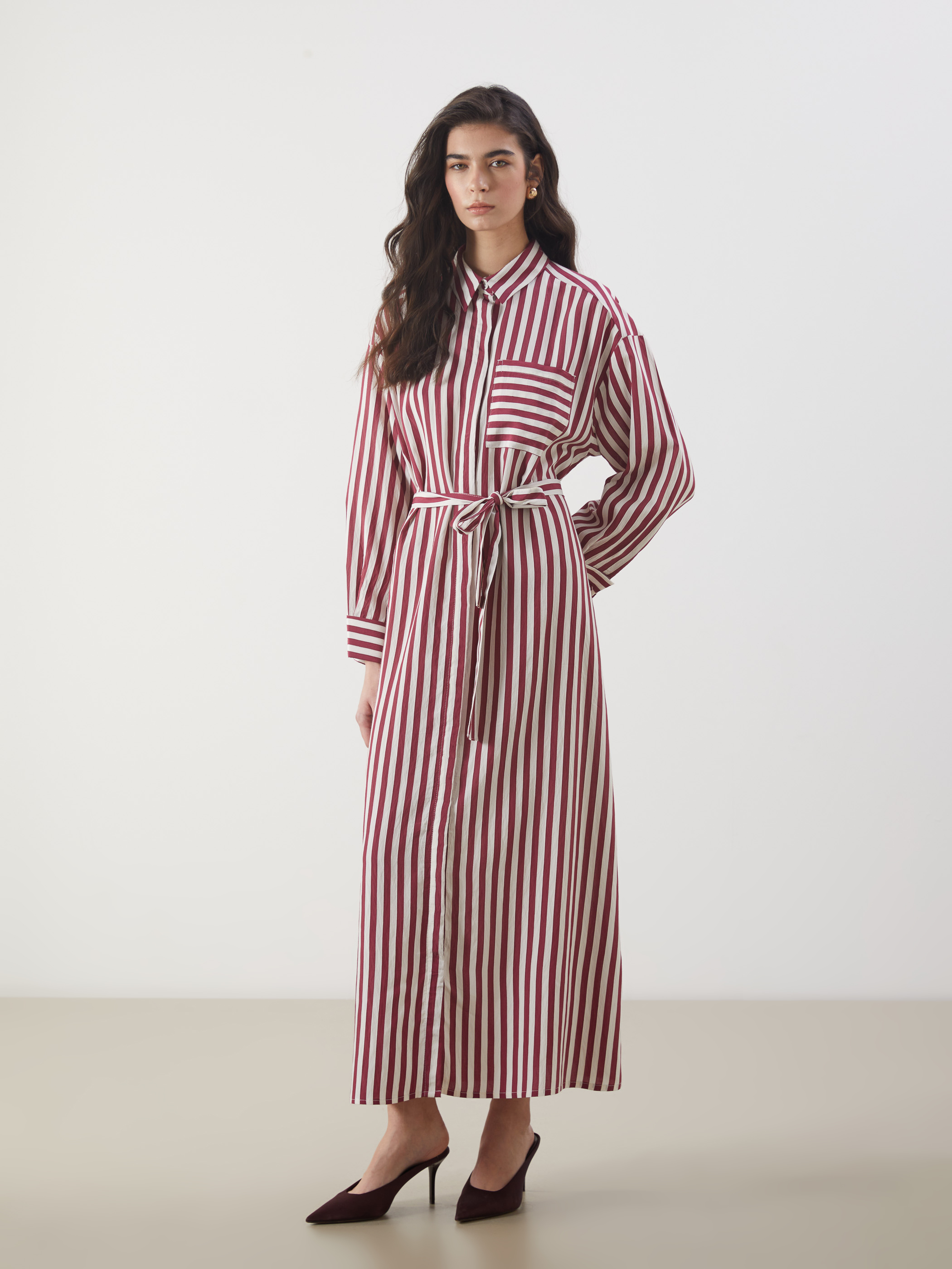 LCW Modest Çizgili Poplin Gömlek Elbise