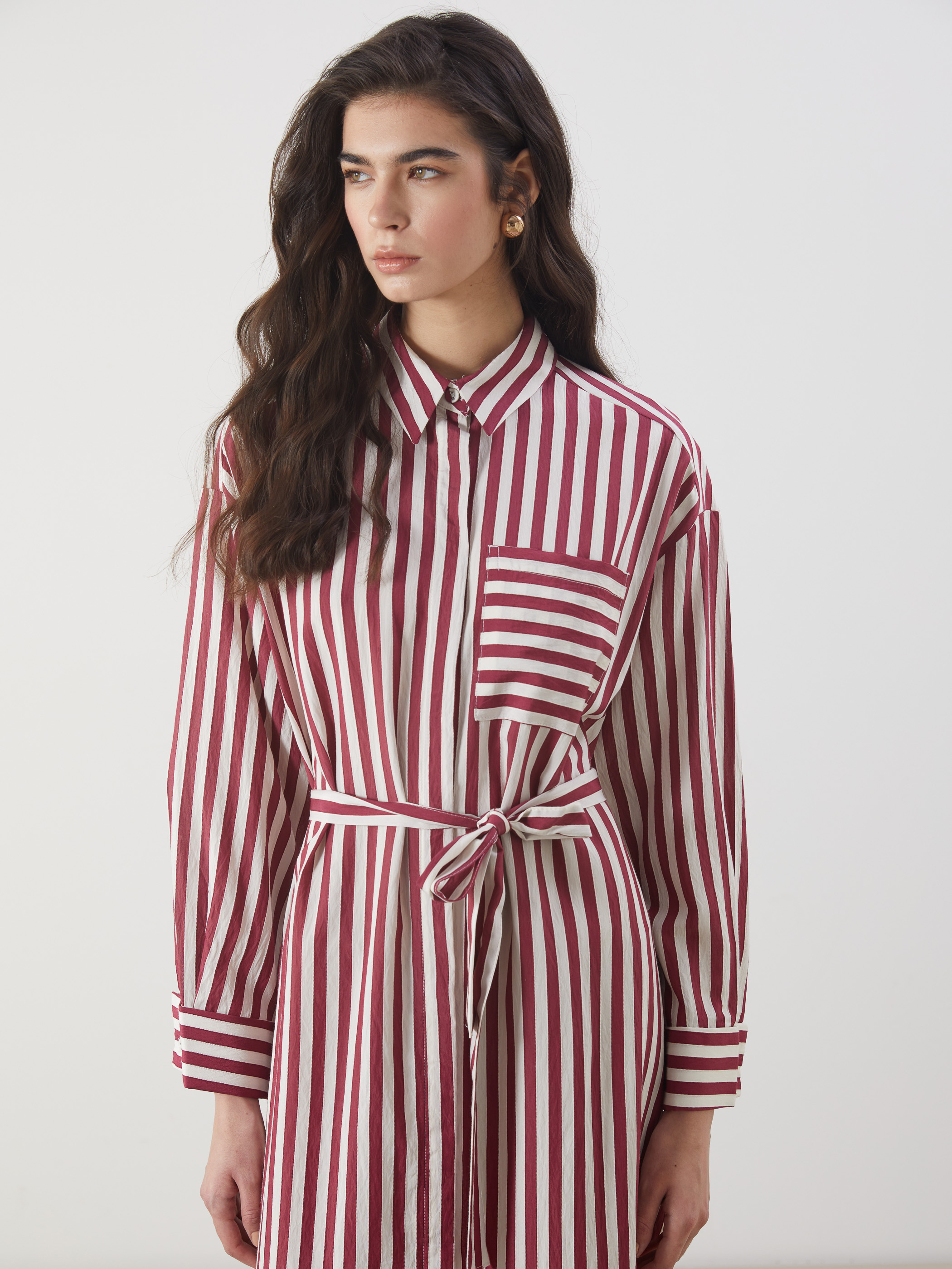 LCW Modest Çizgili Poplin Gömlek Elbise görsel 2