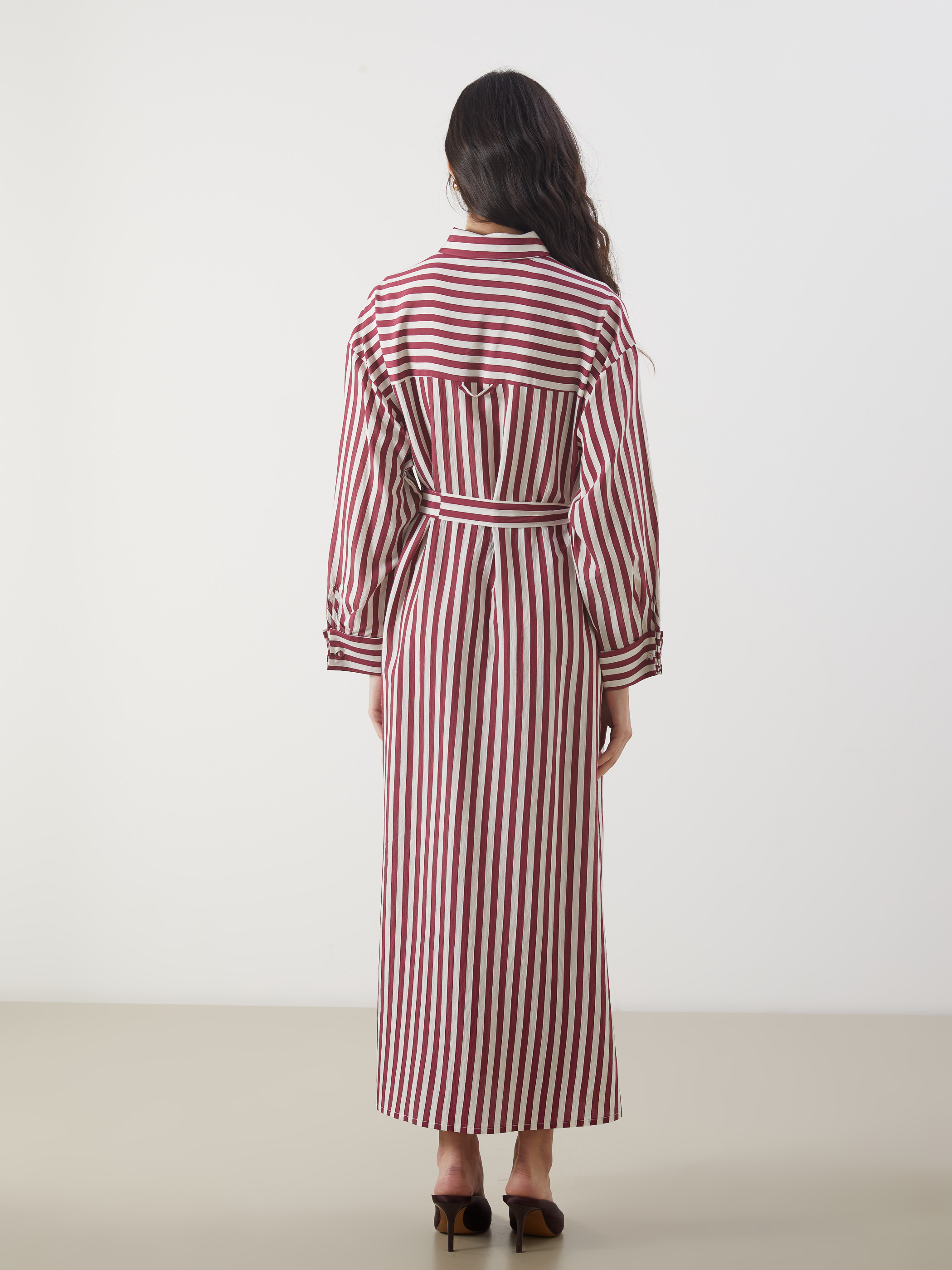LCW Modest Çizgili Poplin Gömlek Elbise görsel 4