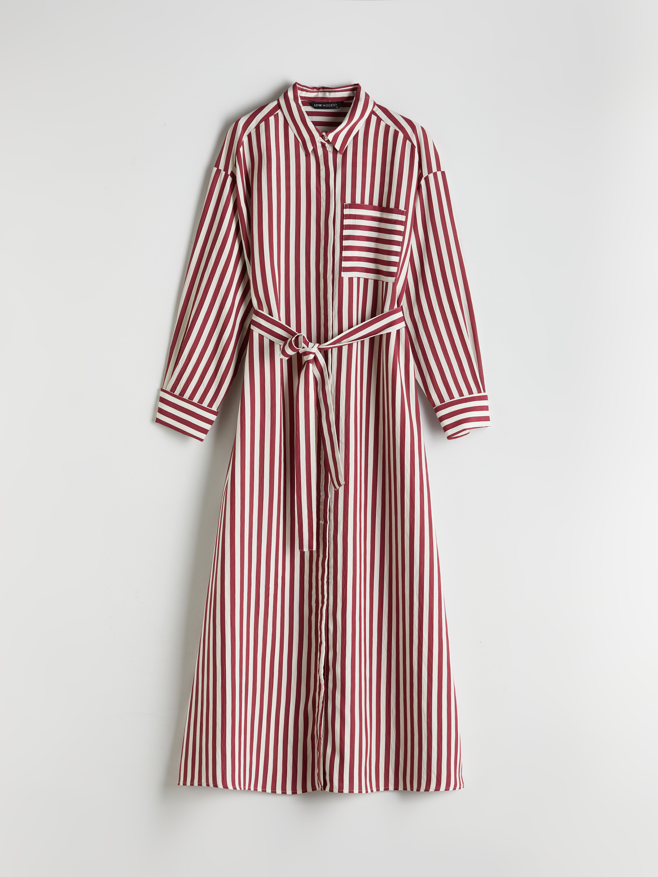 LCW Modest Çizgili Poplin Gömlek Elbise görsel 5