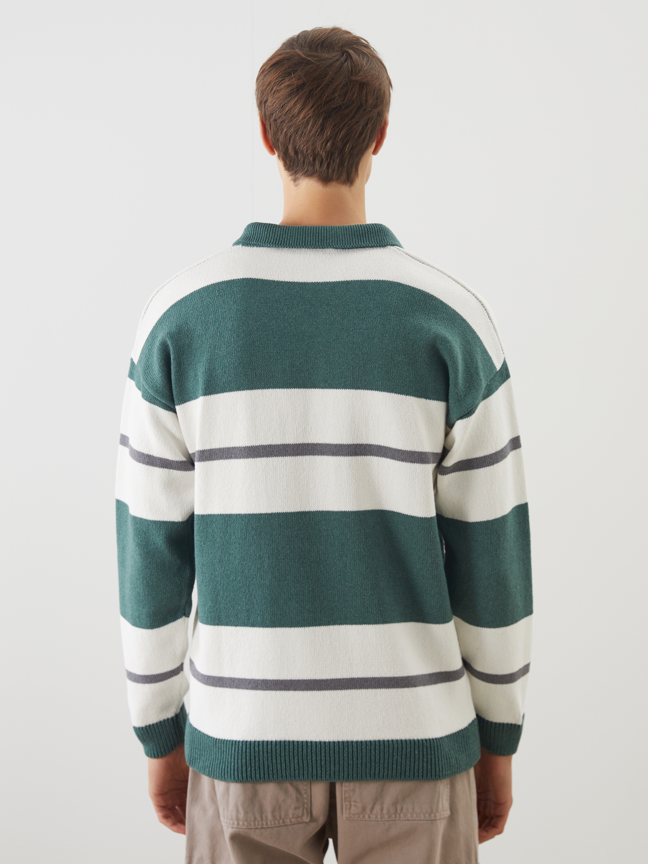 XSIDE Polo Yaka Çizgili Erkek Triko Kazak görsel 4