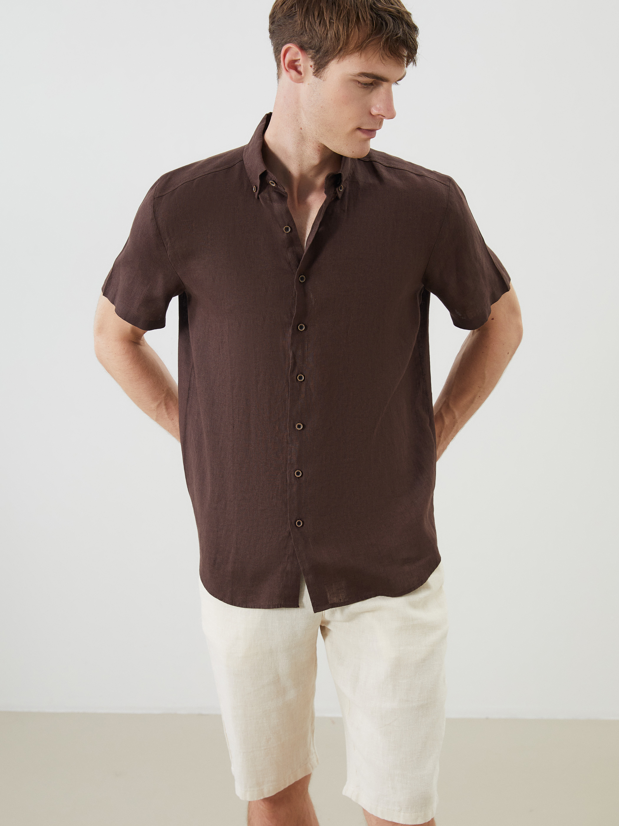 SOUTHBLUE Regular Fit Kısa Kollu %100 Keten Erkek Gömlek