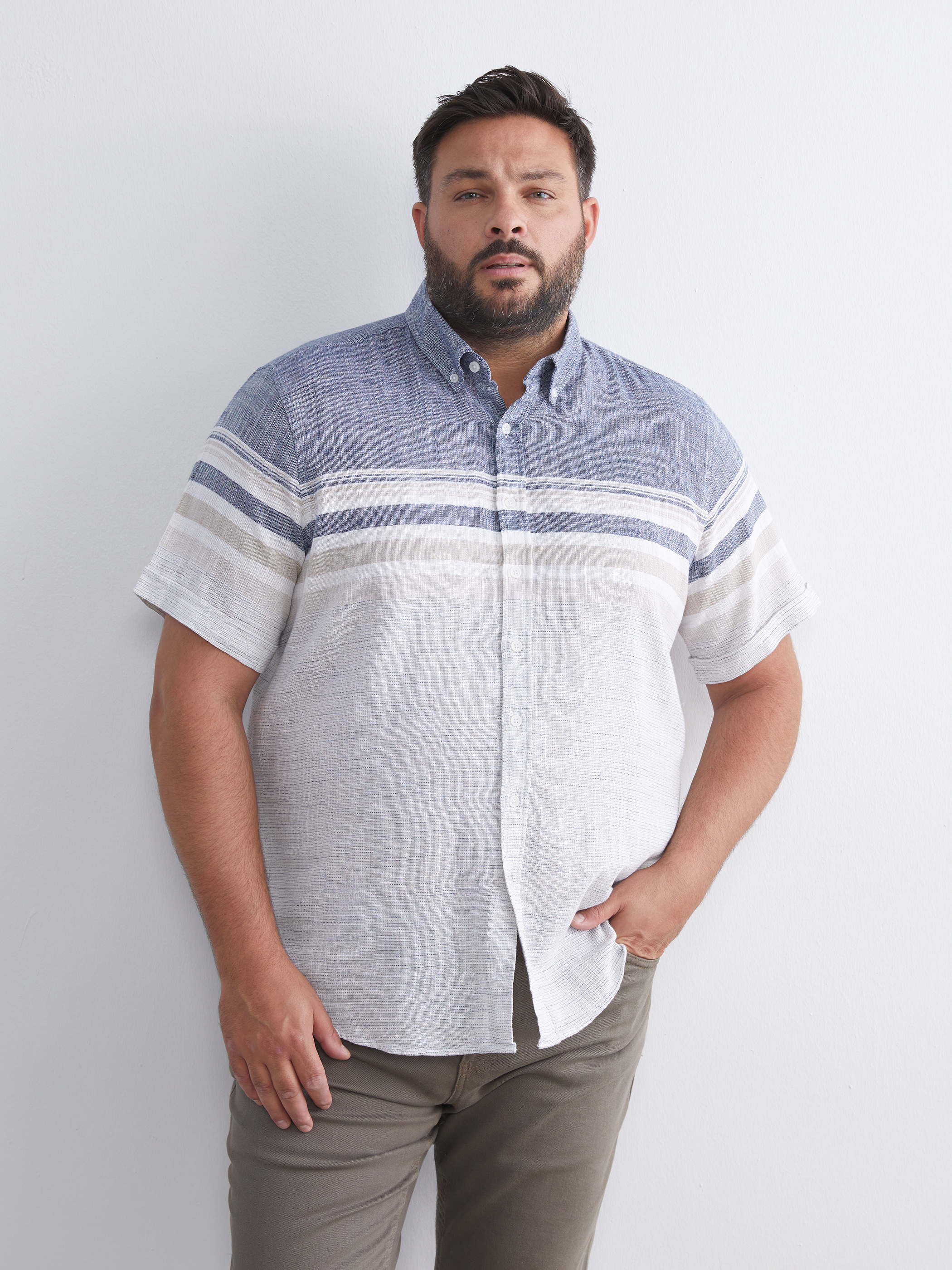 LCWAIKIKI Classic Regular Fit Kısa Kollu Çizgili Armürlü Erkek Gömlek görsel 2