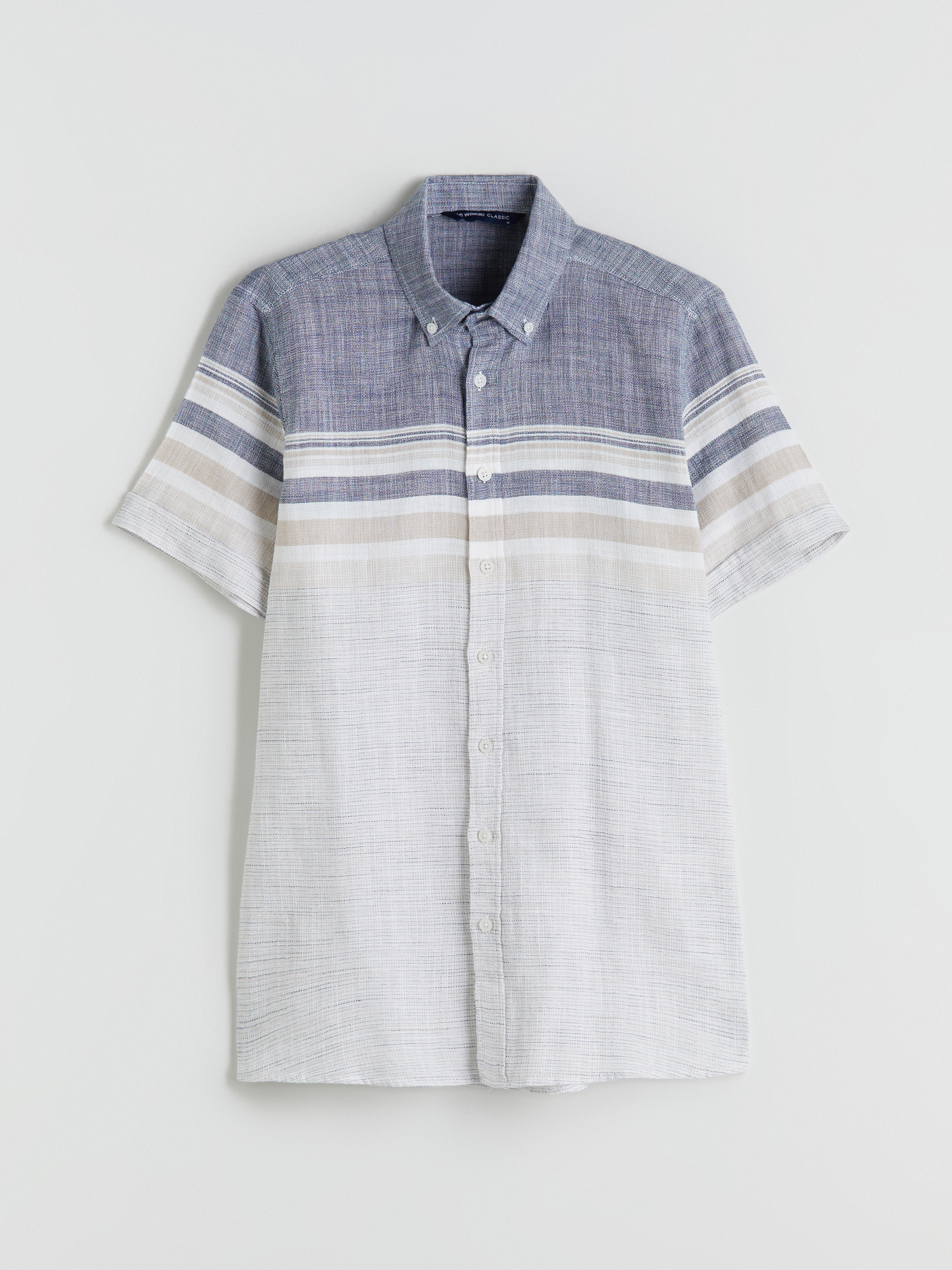 LCWAIKIKI Classic Regular Fit Kısa Kollu Çizgili Armürlü Erkek Gömlek görsel 7