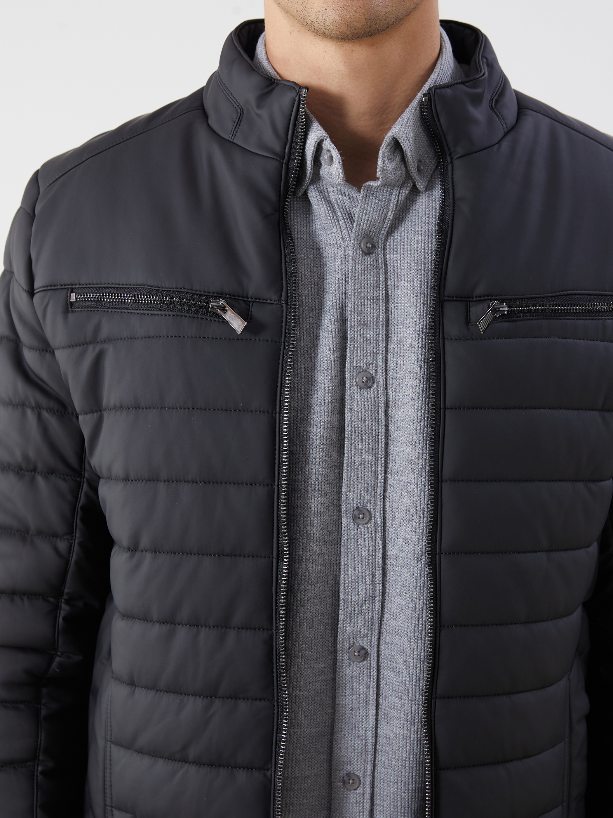 LCW Vision Slim Fit Dik Yaka Erkek Deri Görünümlü Mont görsel 3