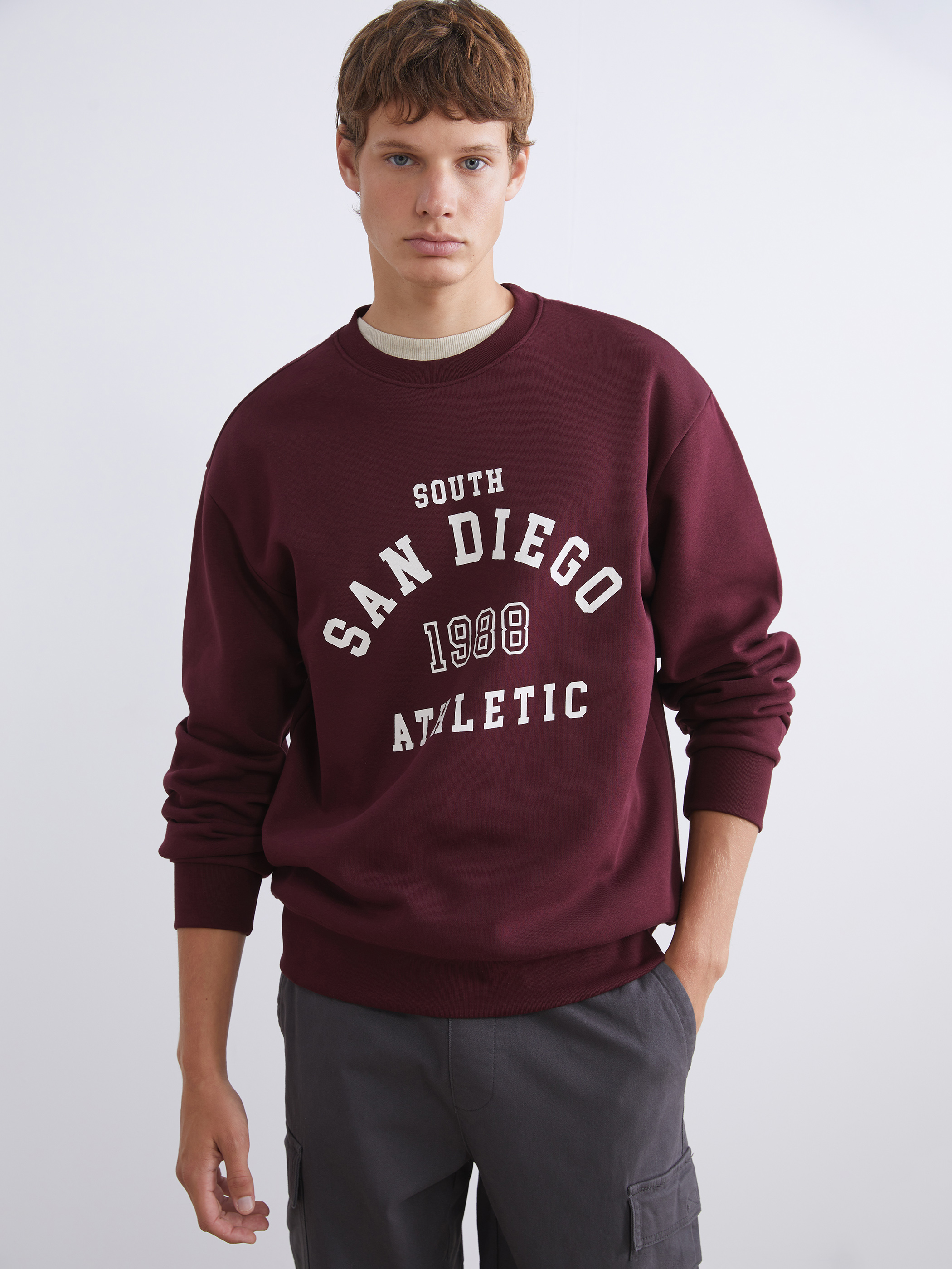 XSIDE Bisiklet Yaka Baskılı Erkek Sweatshirt