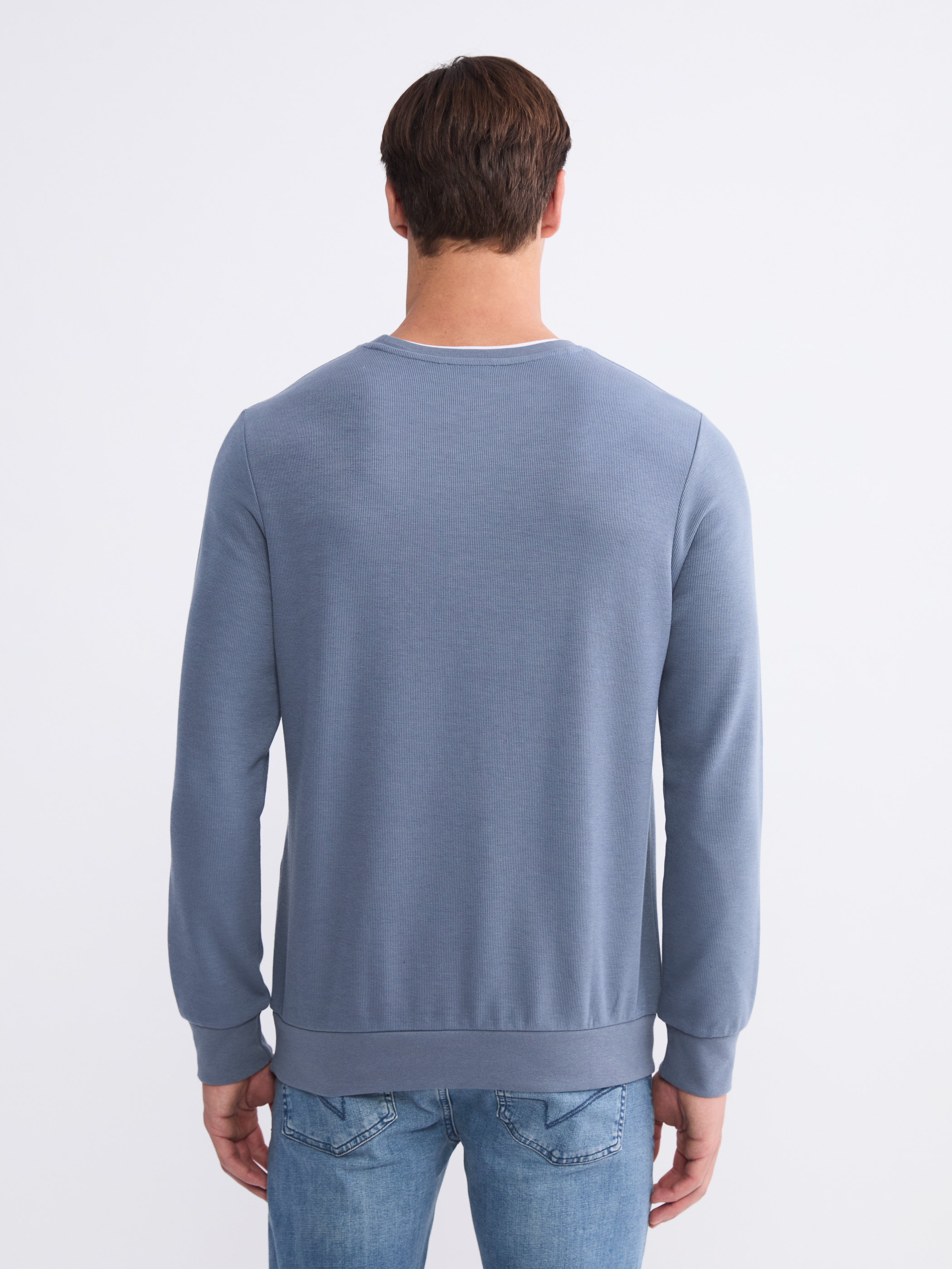 LCWAIKIKI Classic Bisiklet Yaka Baskılı Erkek Sweatshirt görsel 4